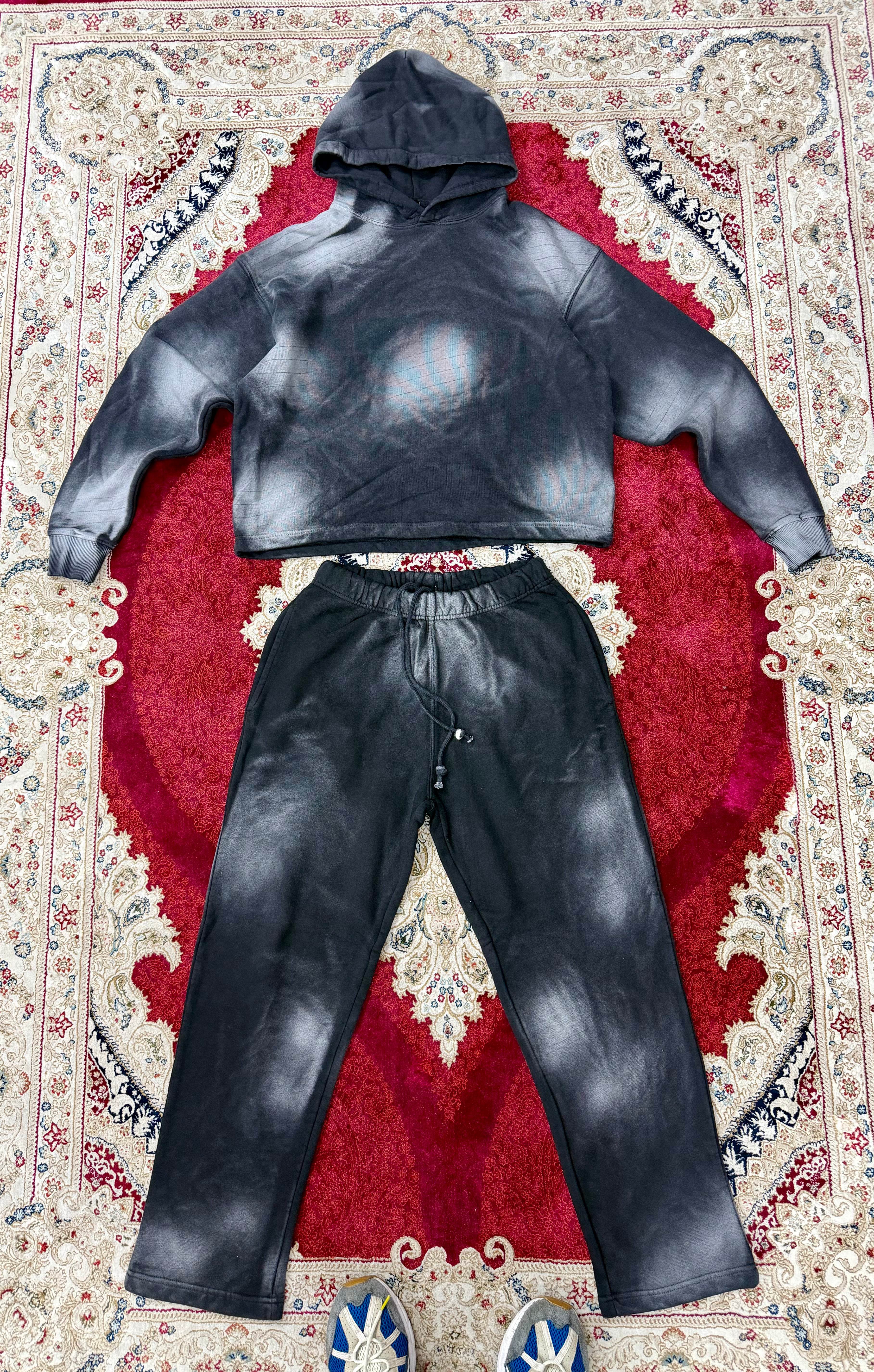 STONEWASHED BLACK HOODIE AND JOGGER MATCHING SET
