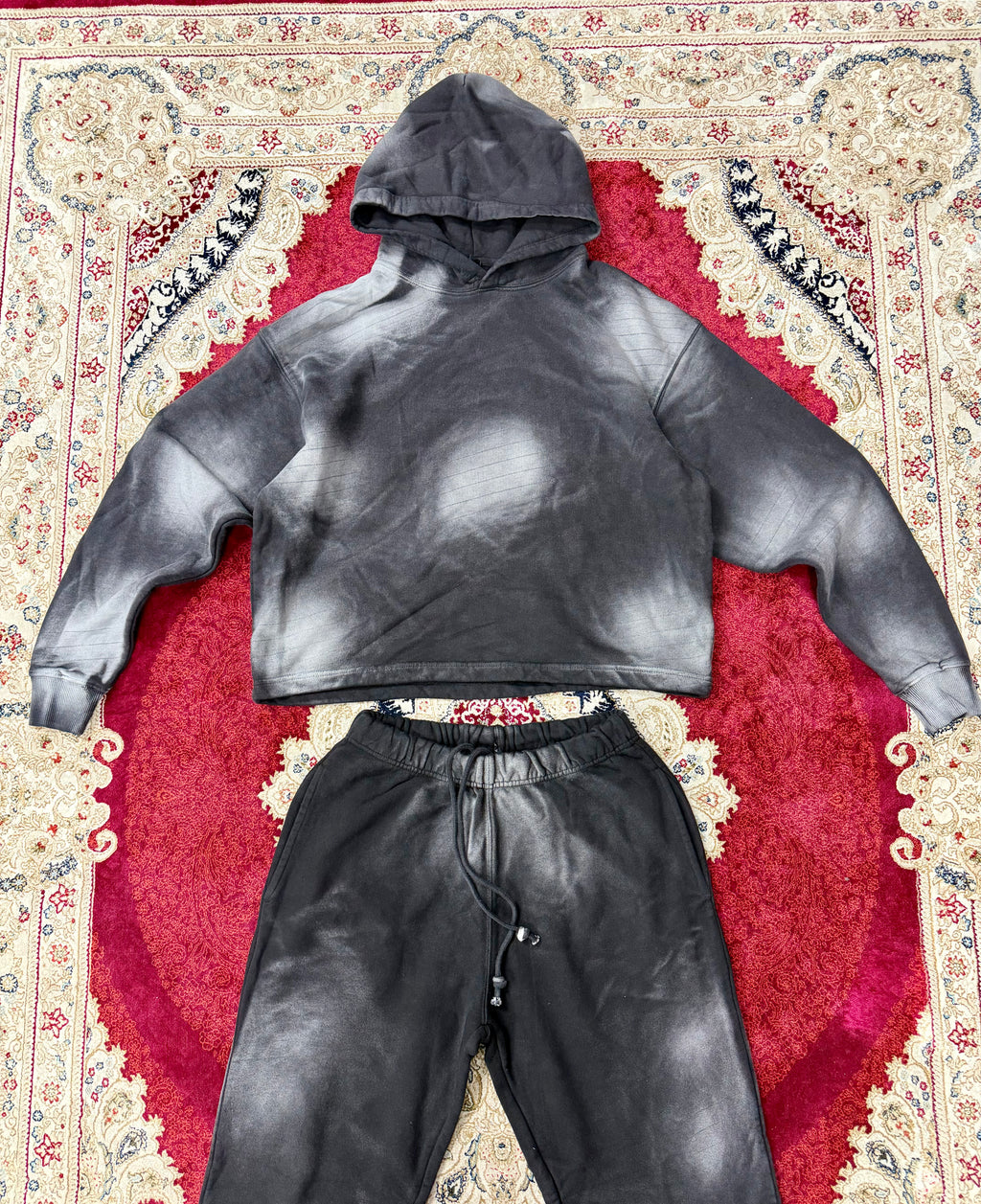 STONEWASHED BLACK HOODIE AND JOGGER MATCHING SET