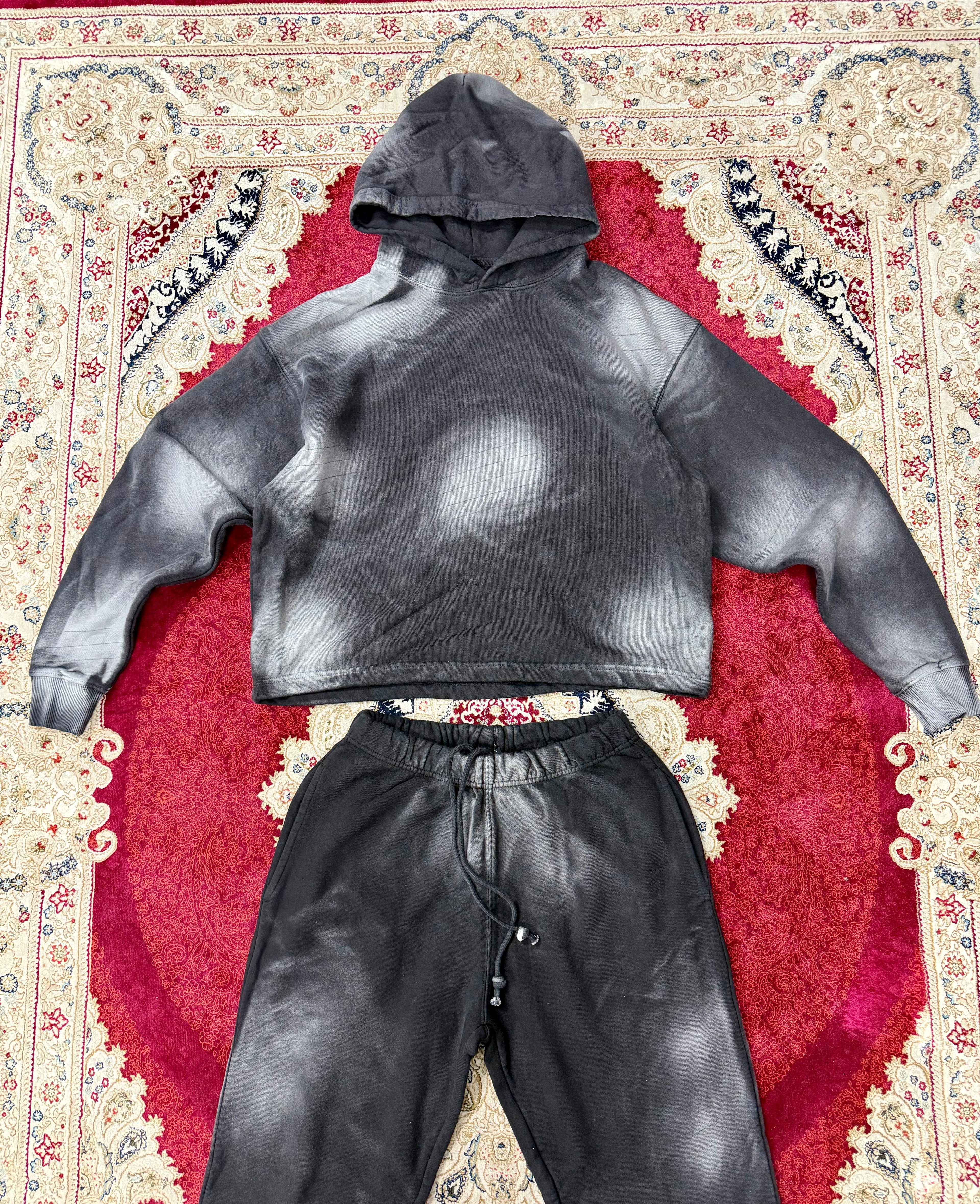 STONEWASHED BLACK HOODIE AND JOGGER MATCHING SET