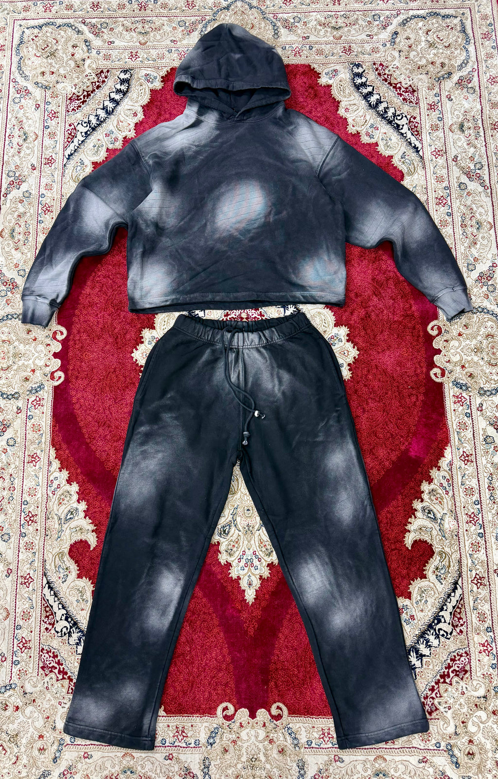 STONEWASHED BLACK HOODIE AND JOGGER MATCHING SET