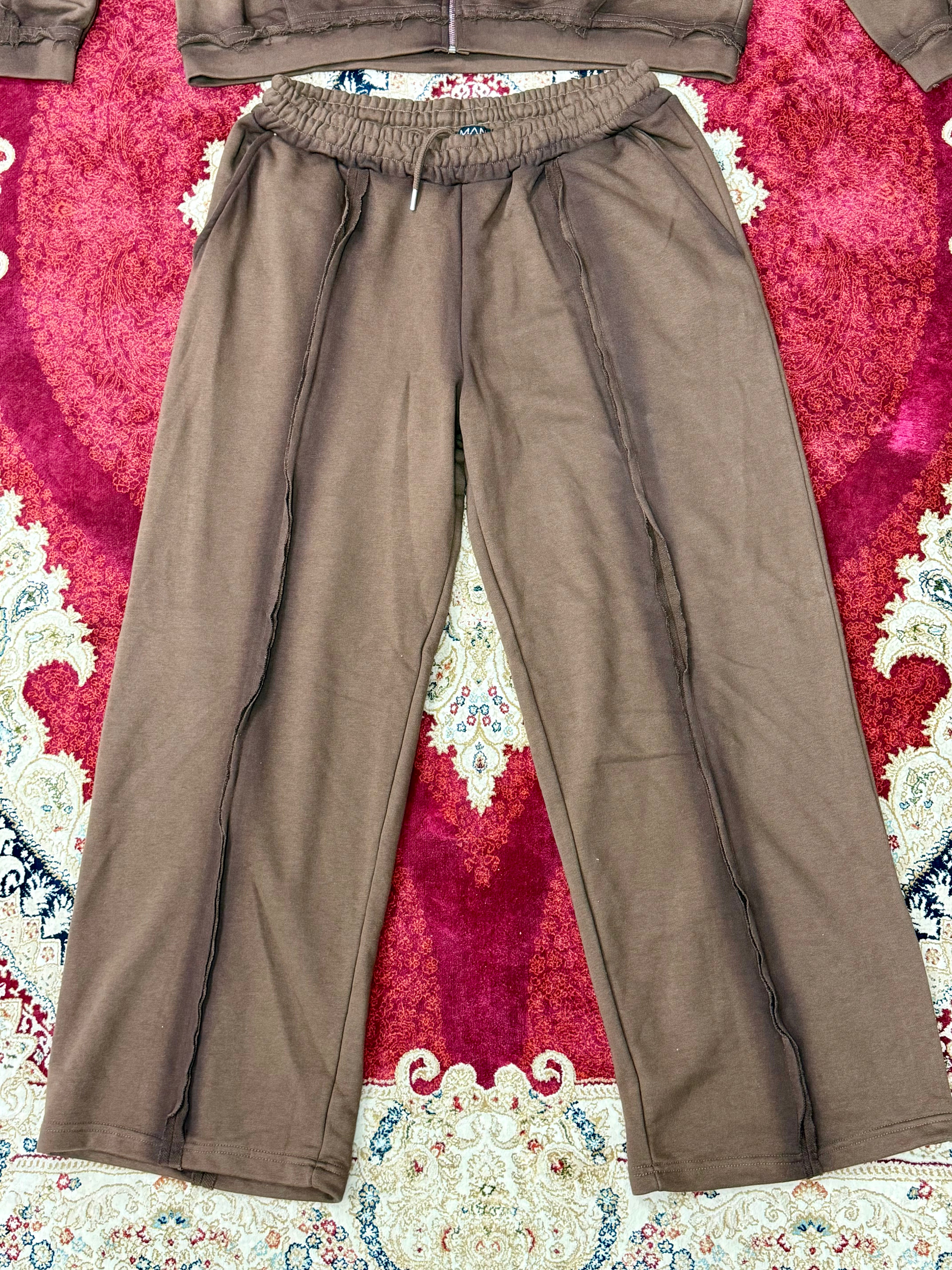 BoohooMAN “Official” Brown Washed Tracksuit Set – Hoodie & Sweatpants