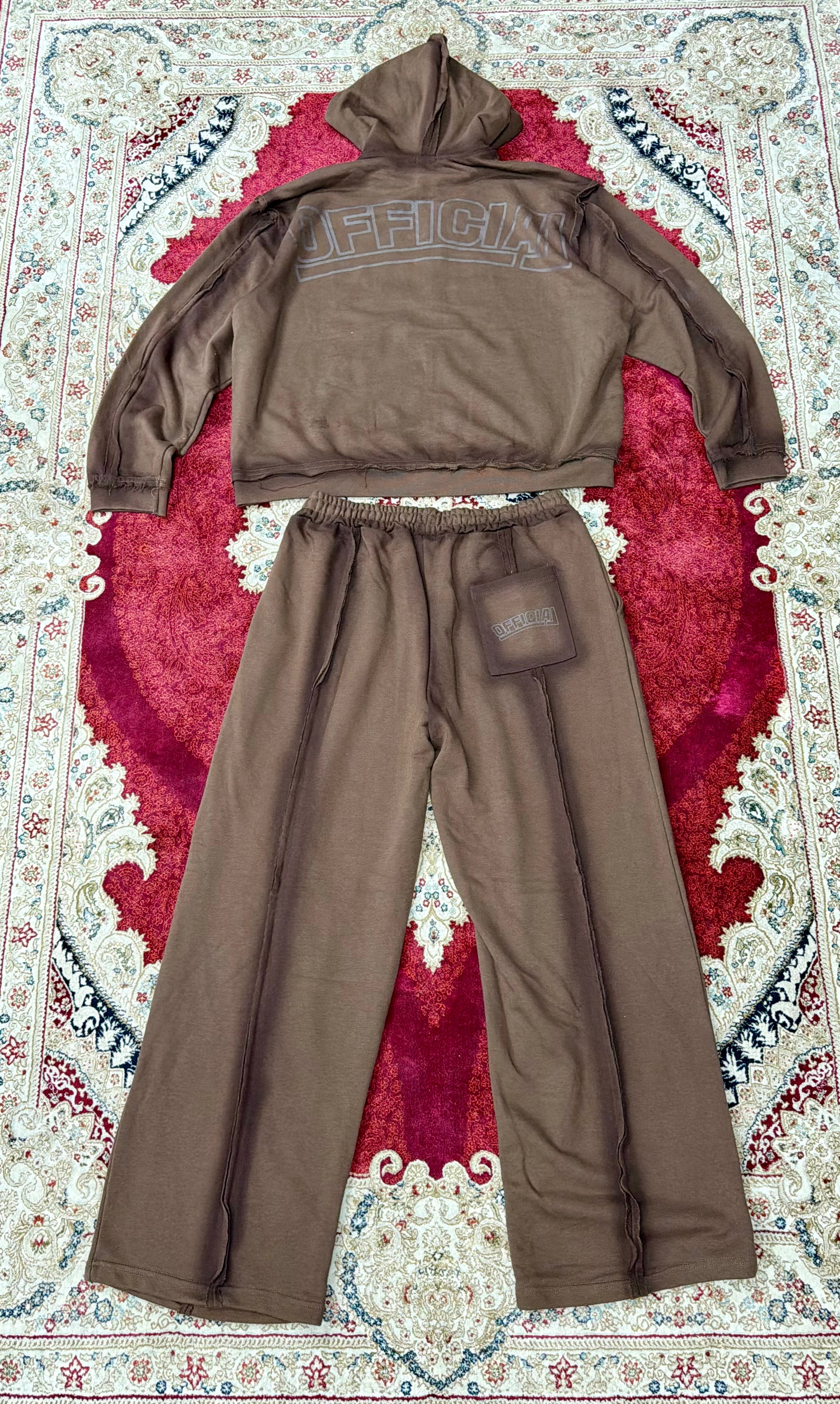 BoohooMAN “Official” Brown Washed Tracksuit Set – Hoodie & Sweatpants