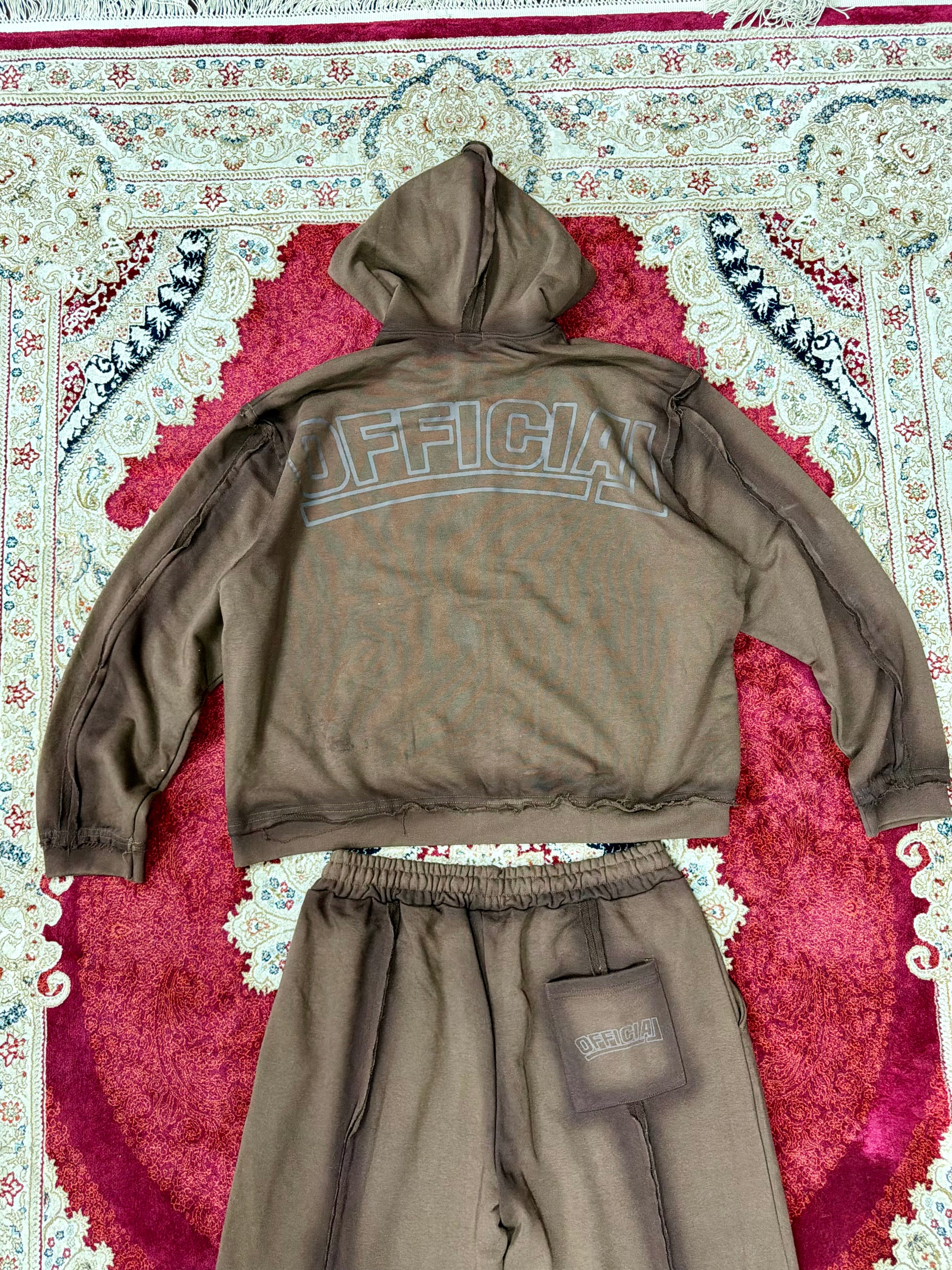 BoohooMAN “Official” Brown Washed Tracksuit Set – Hoodie & Sweatpants