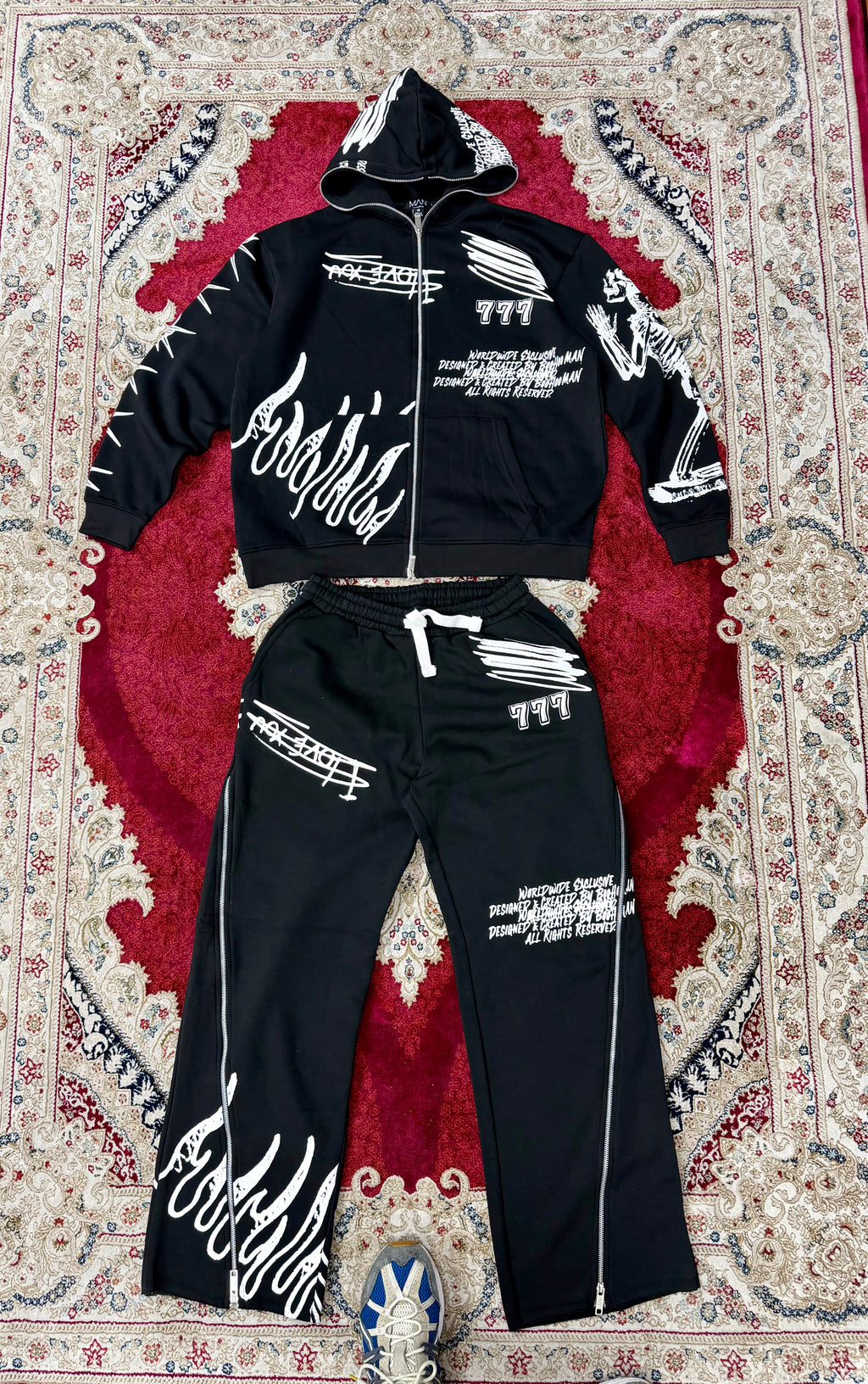 Black Graphic Zip-Up Tracksuit Set