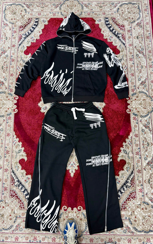 Black Graphic Zip-Up Tracksuit Set