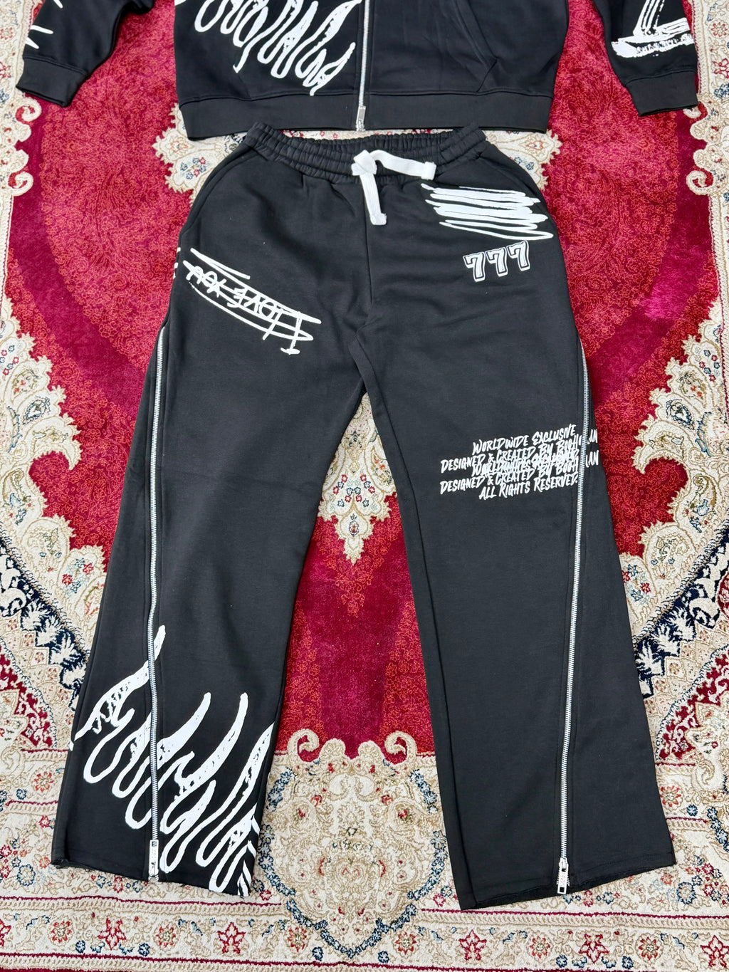 Black Graphic Zip-Up Tracksuit Set