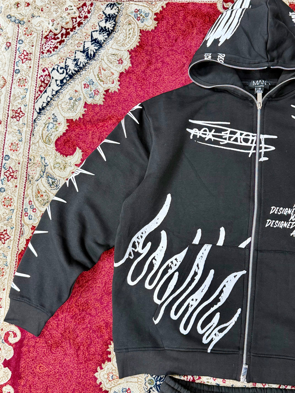 Black Graphic Zip-Up Tracksuit Set