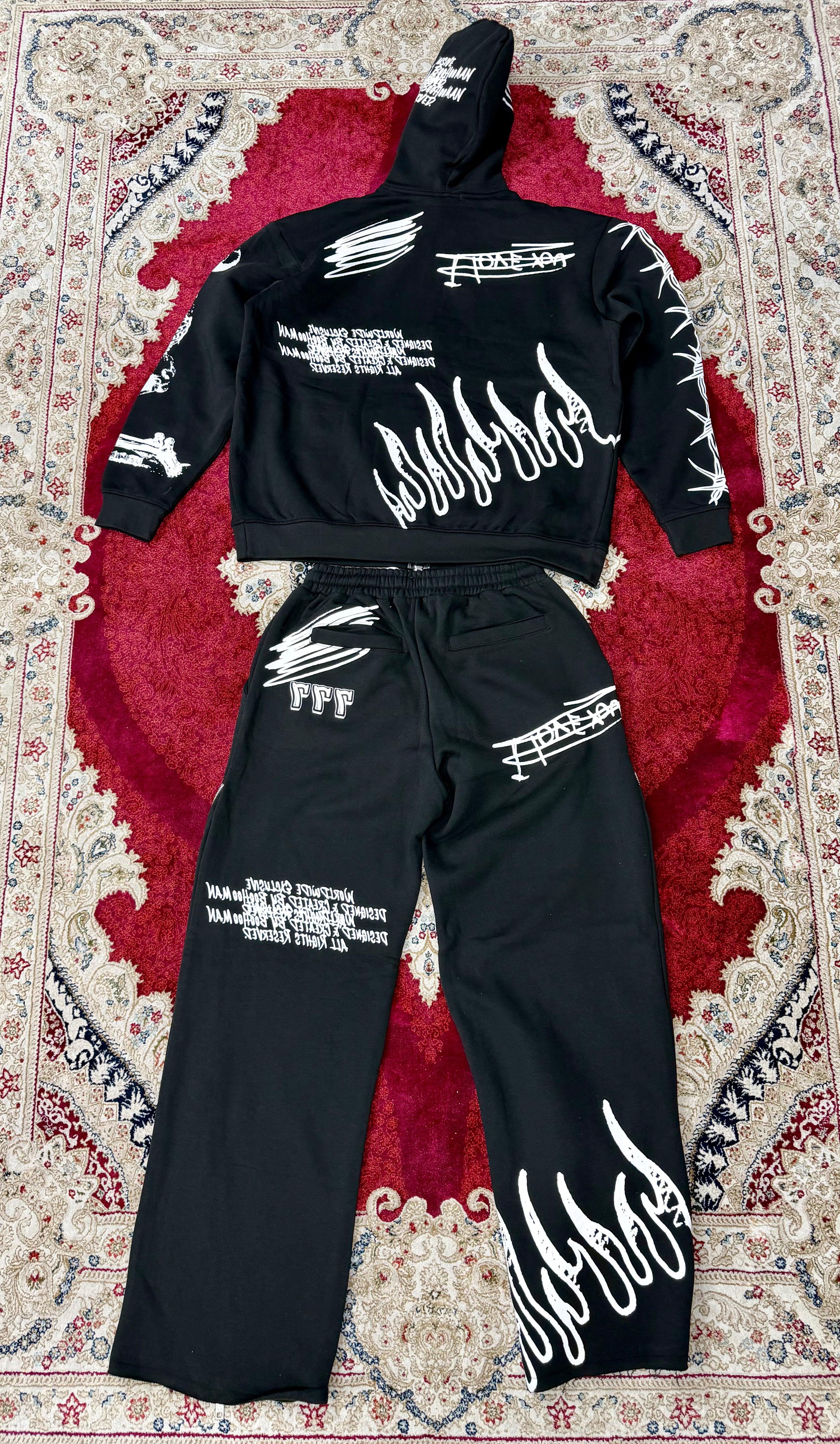 Black Graphic Zip-Up Tracksuit Set