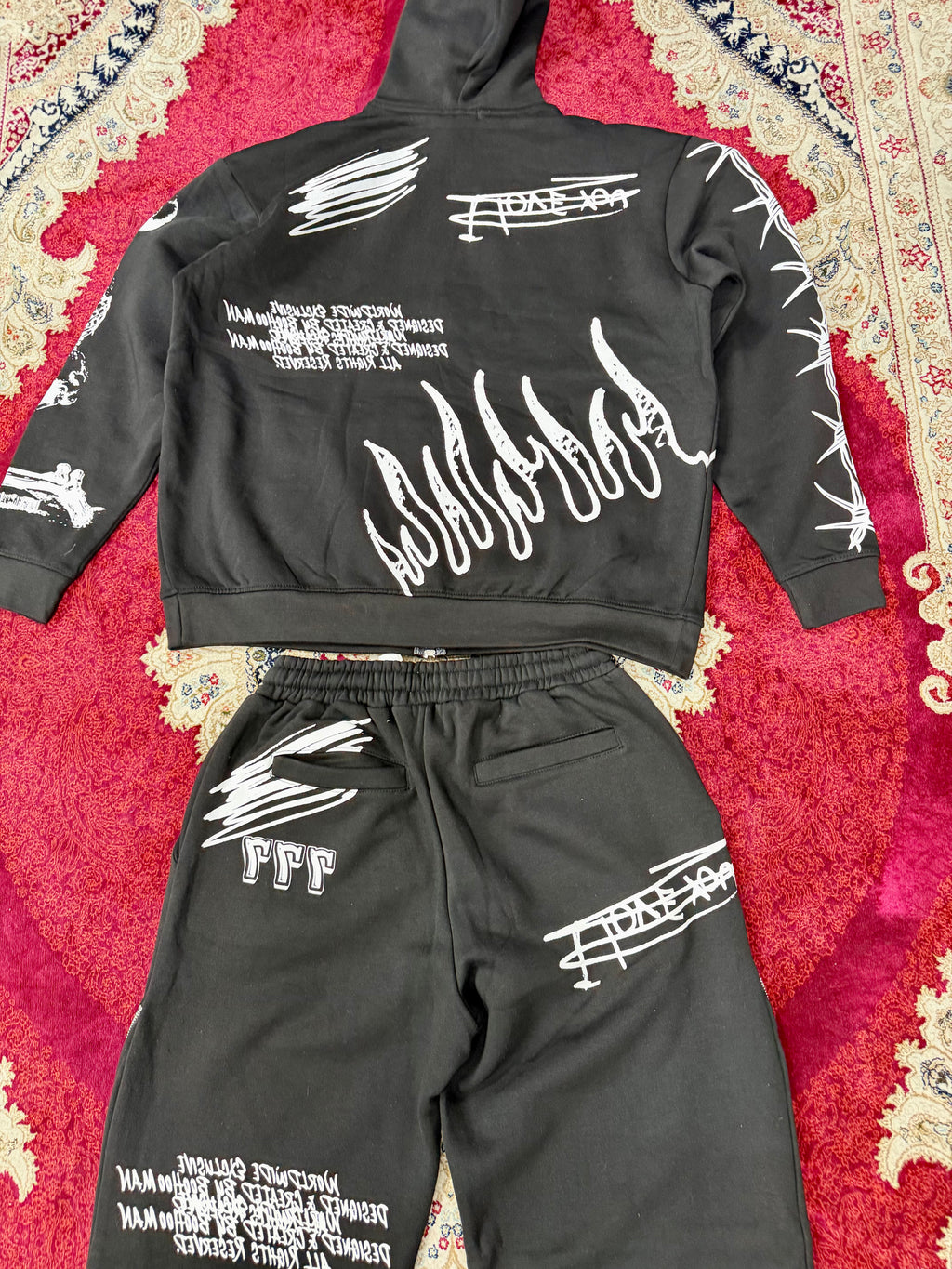 Black Graphic Zip-Up Tracksuit Set