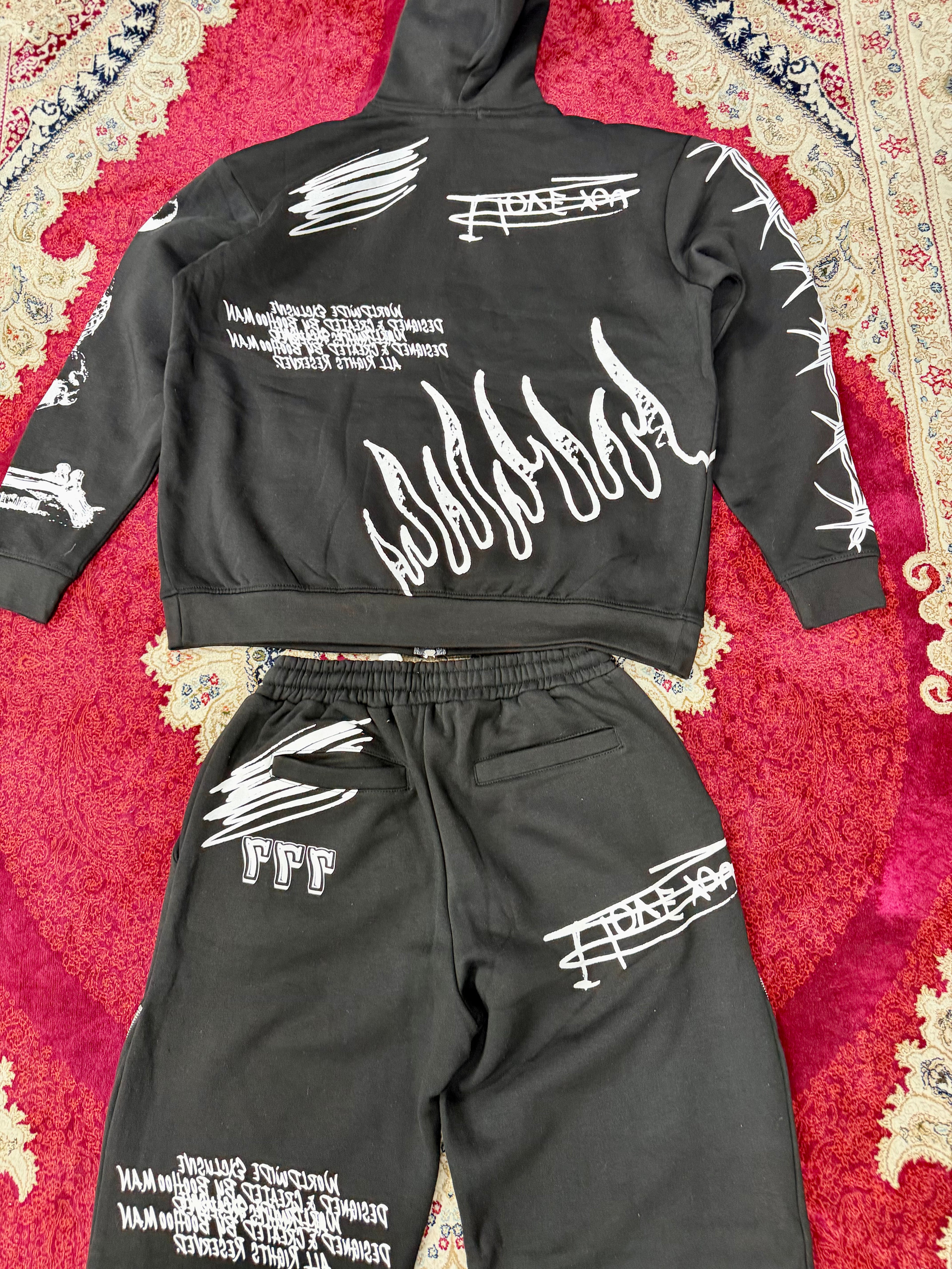 Black Graphic Zip-Up Tracksuit Set
