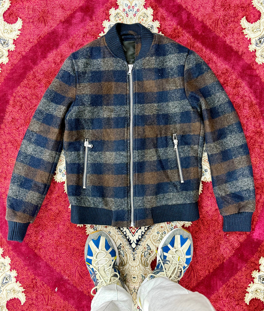 Checkered Zip-Up Bomber Jacket