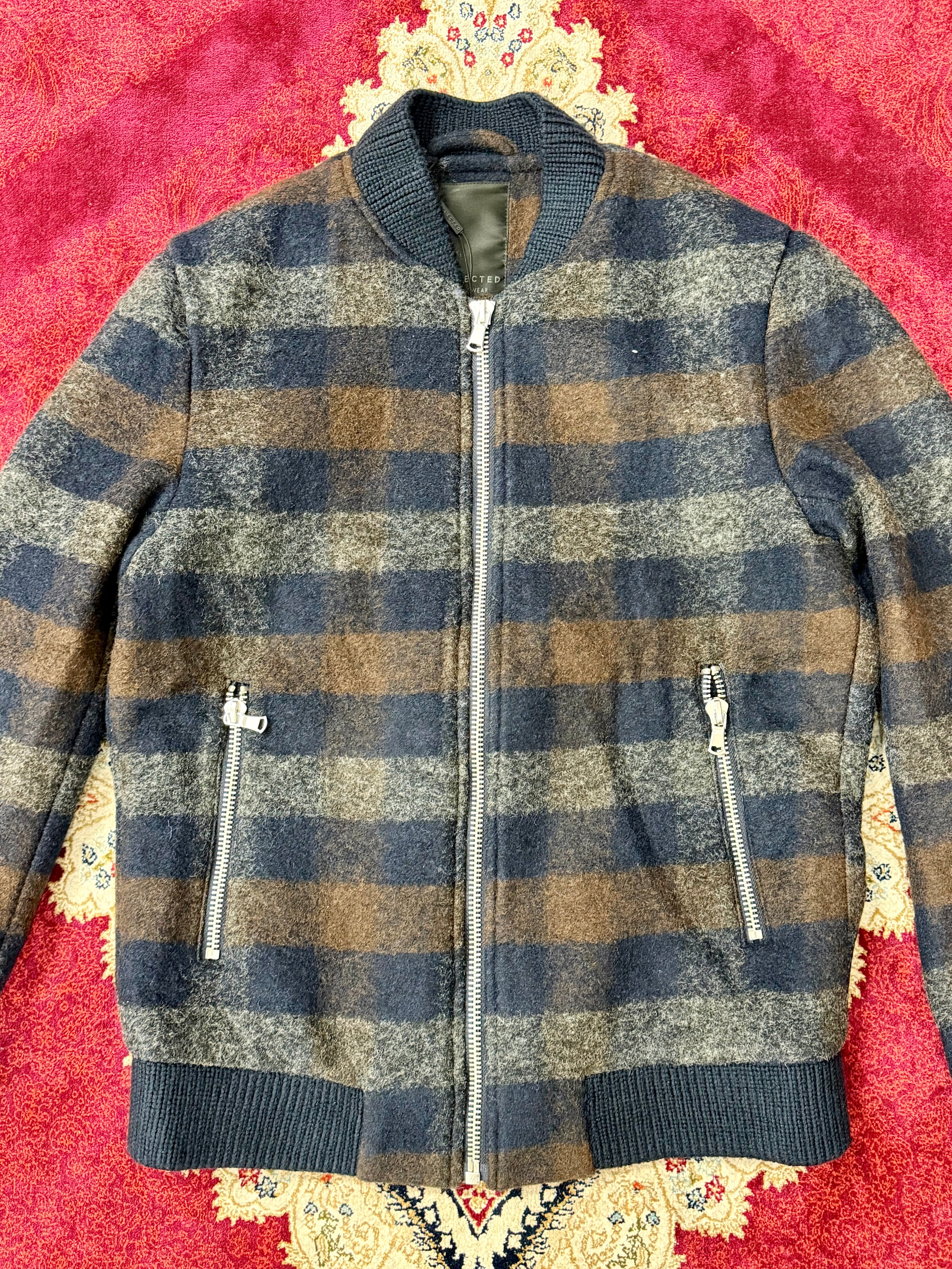 Checkered Zip-Up Bomber Jacket