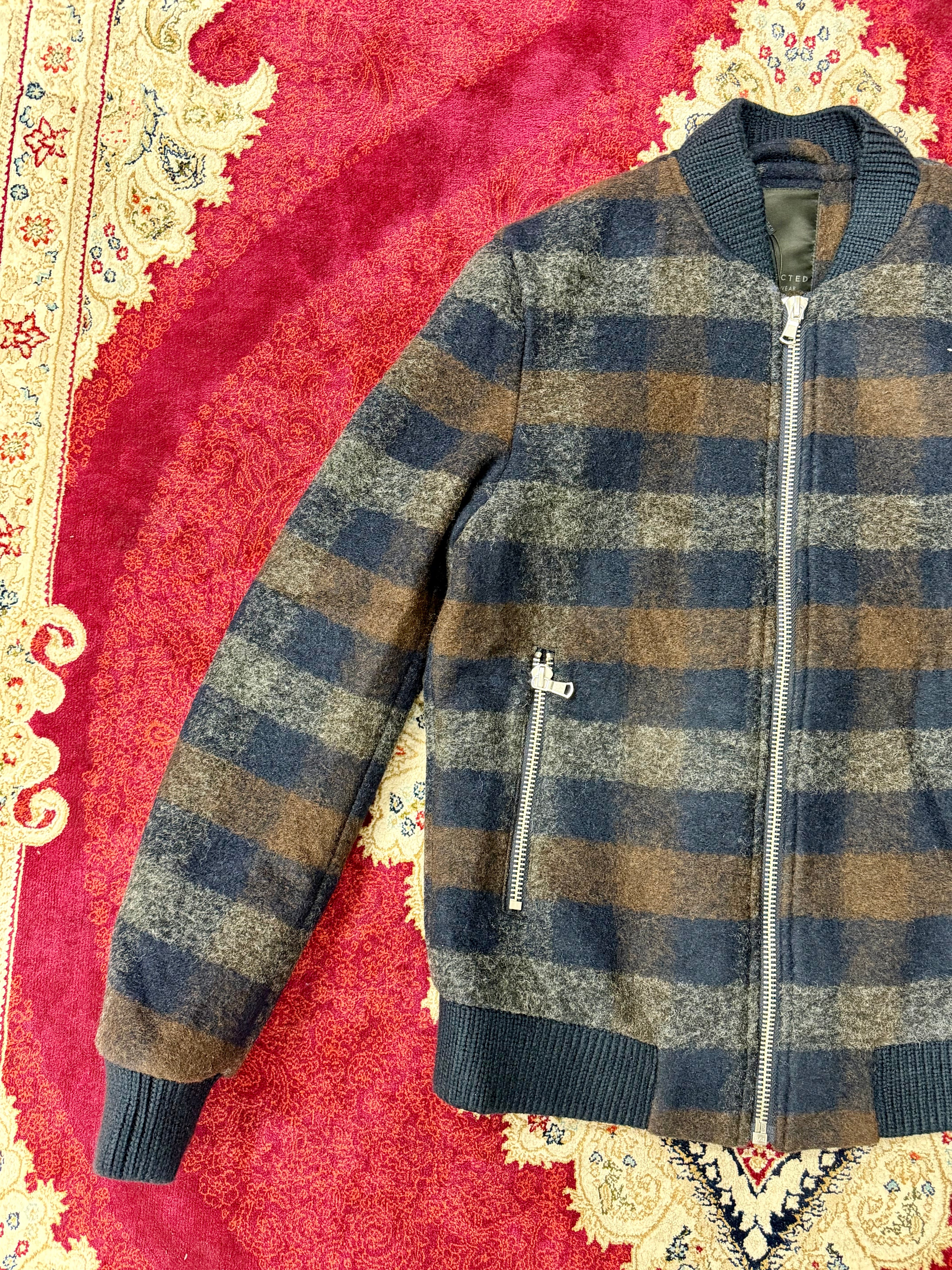 Checkered Zip-Up Bomber Jacket