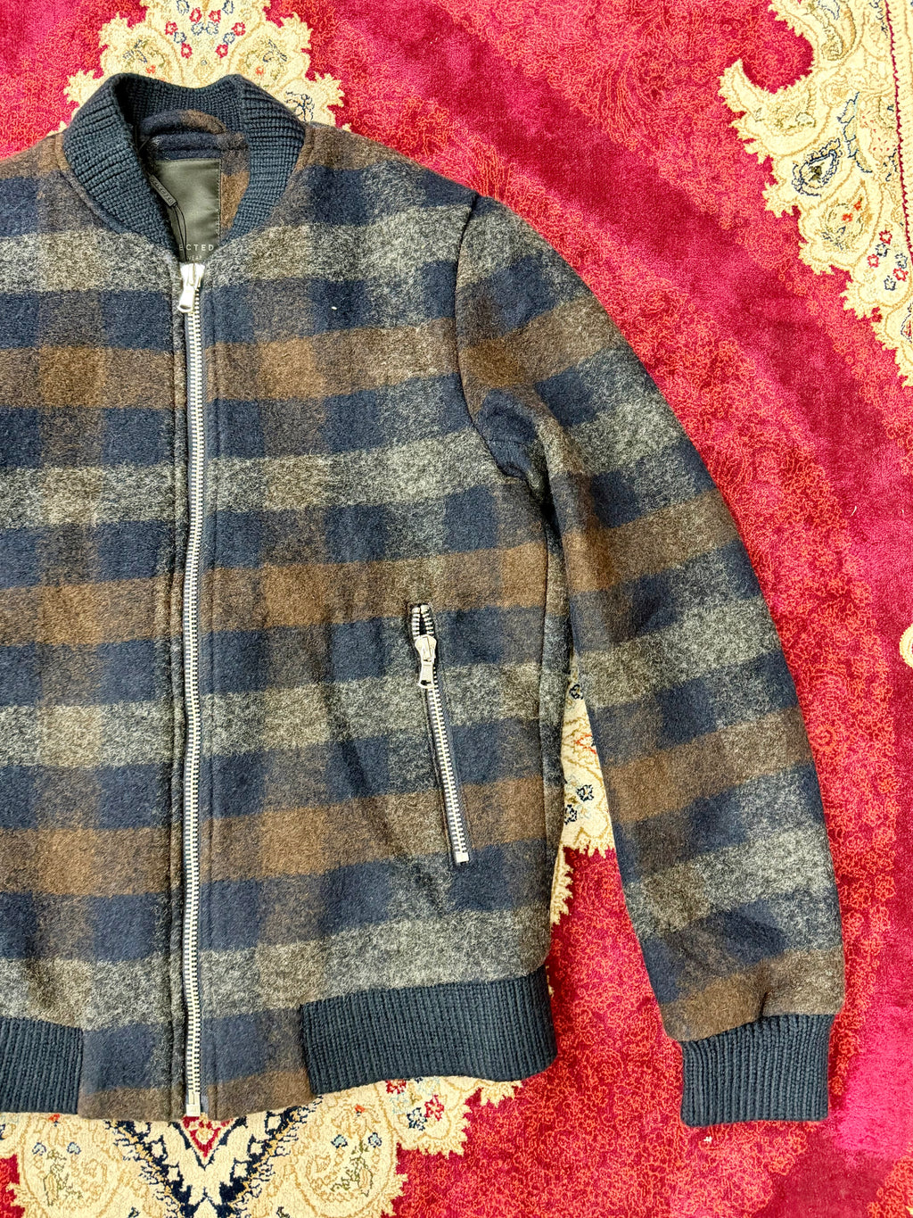 Checkered Zip-Up Bomber Jacket