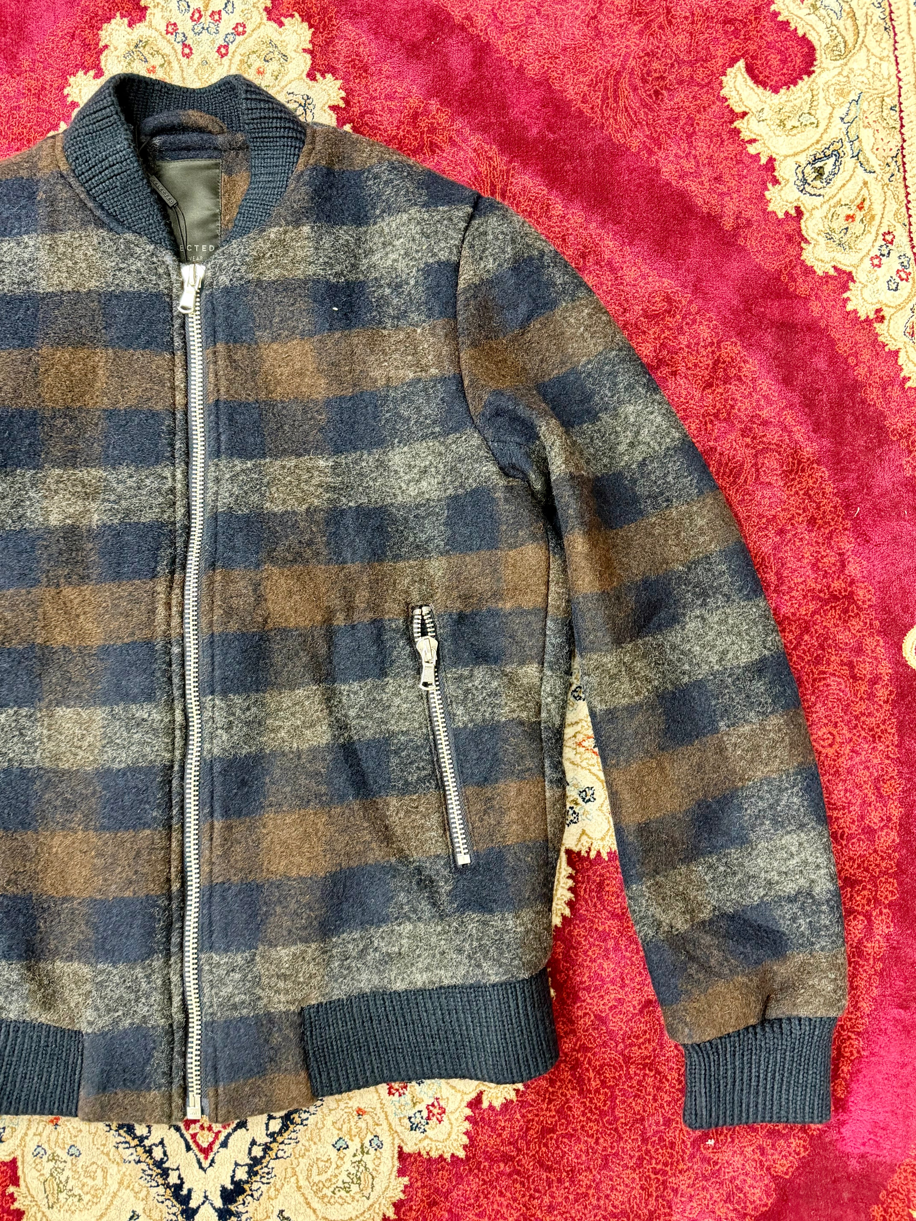 Checkered Zip-Up Bomber Jacket