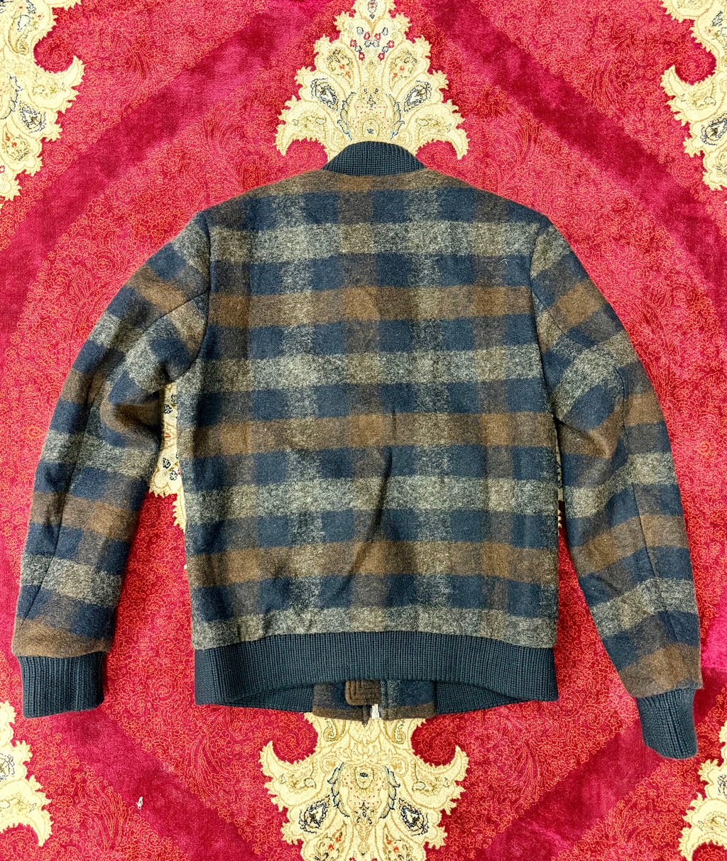 Checkered Zip-Up Bomber Jacket