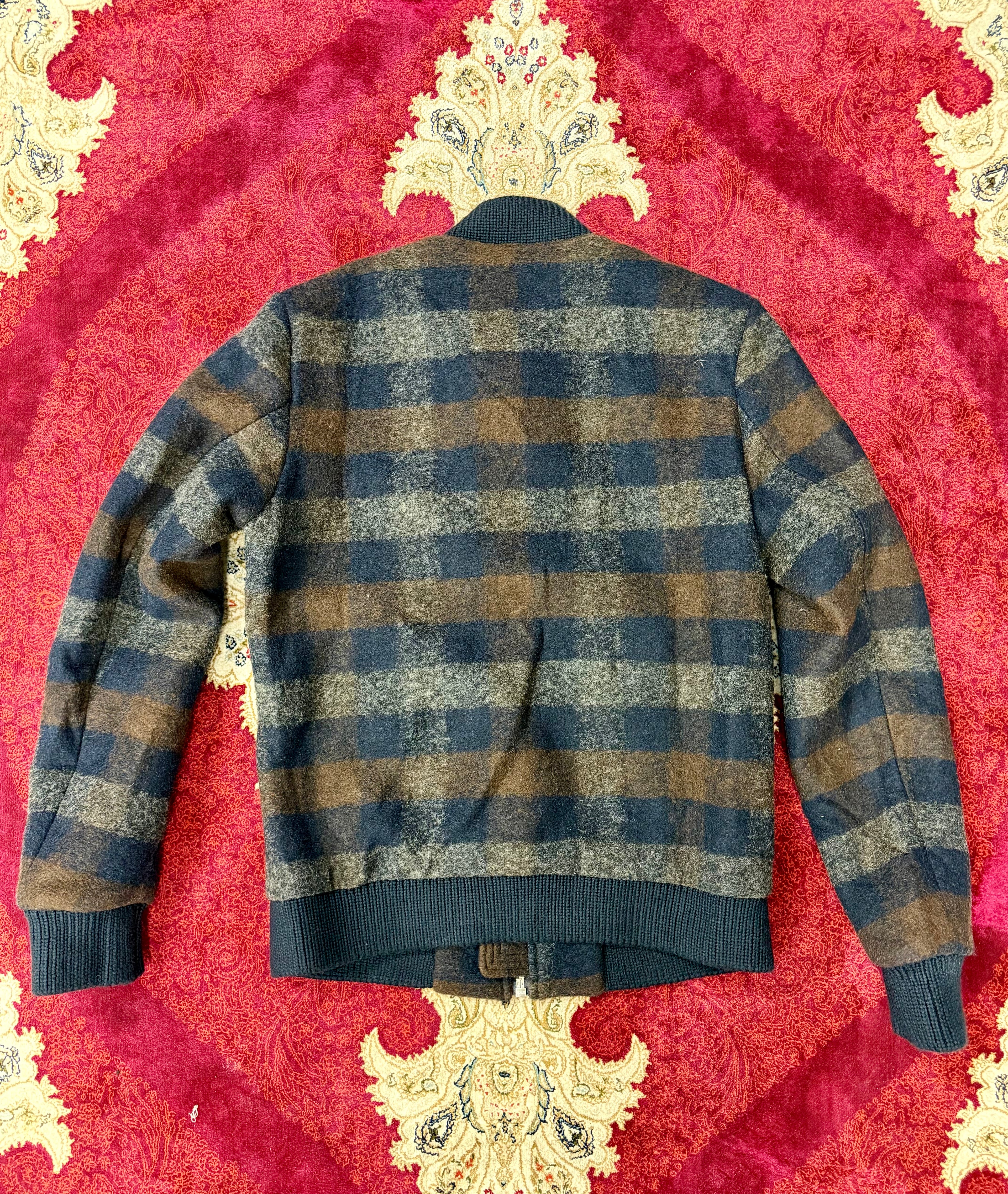 Checkered Zip-Up Bomber Jacket