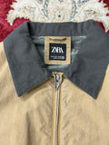 Contrast Collar Zip Jacket – Beige