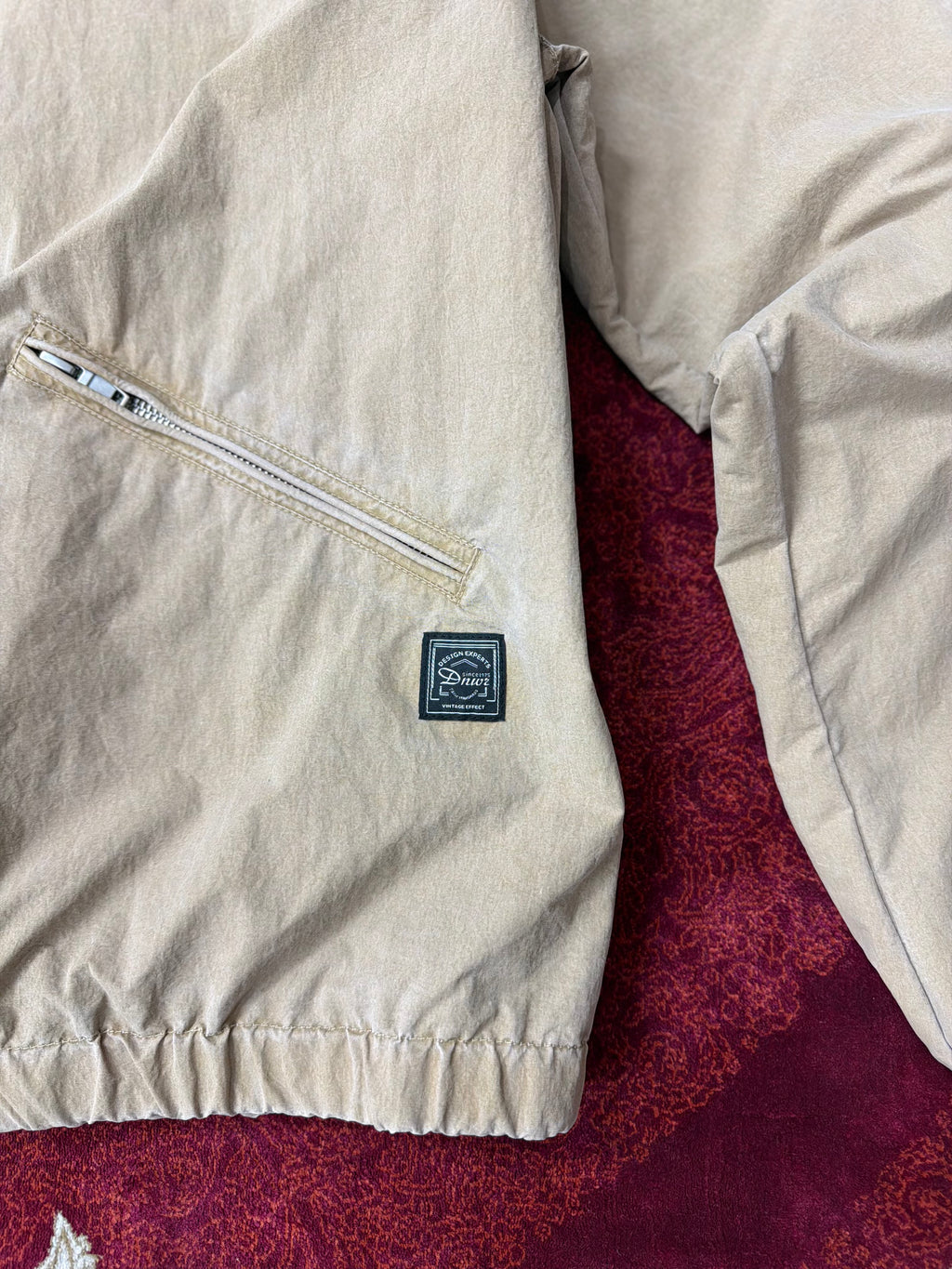 Contrast Collar Zip Jacket – Beige