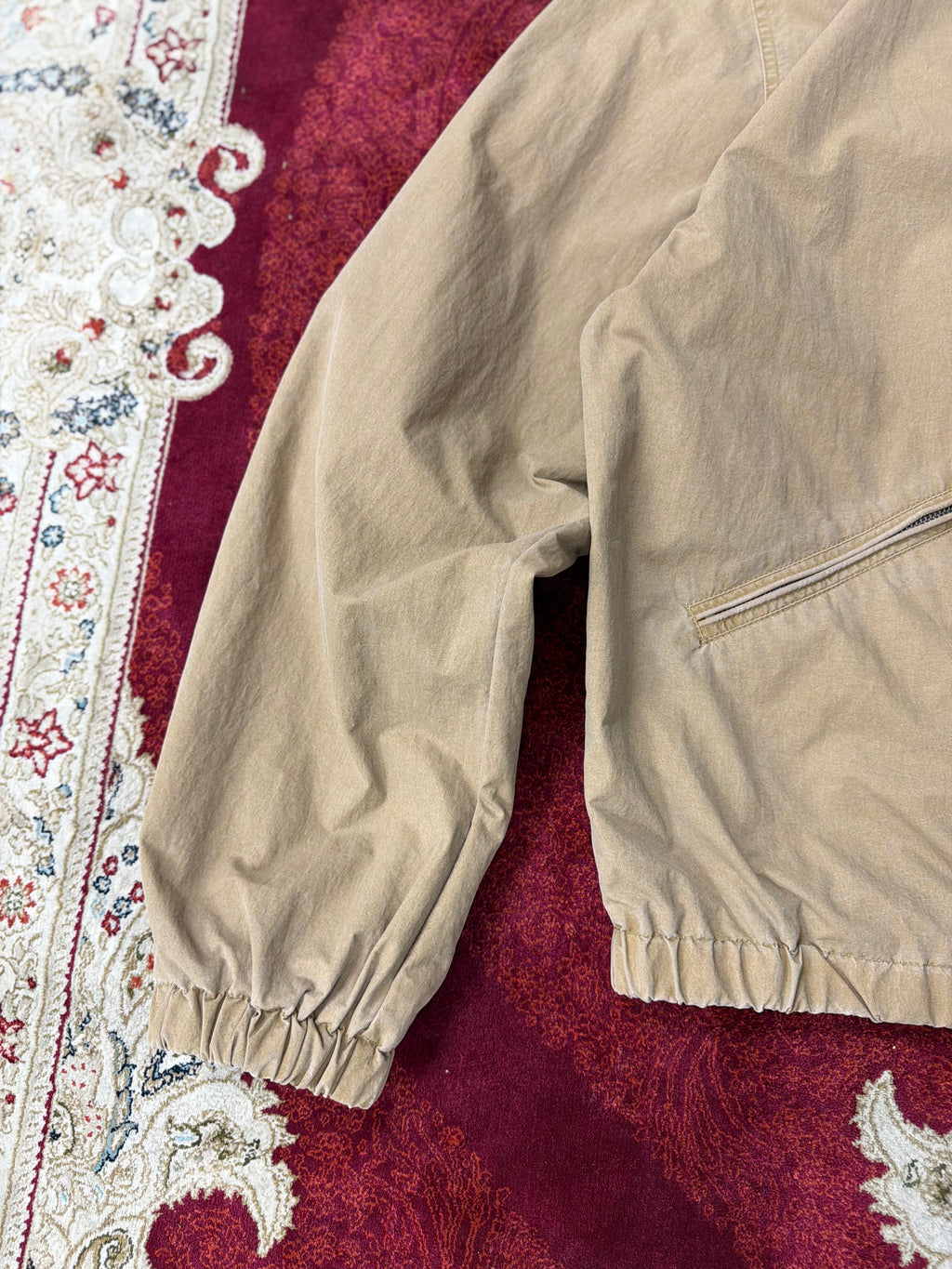 Contrast Collar Zip Jacket – Beige