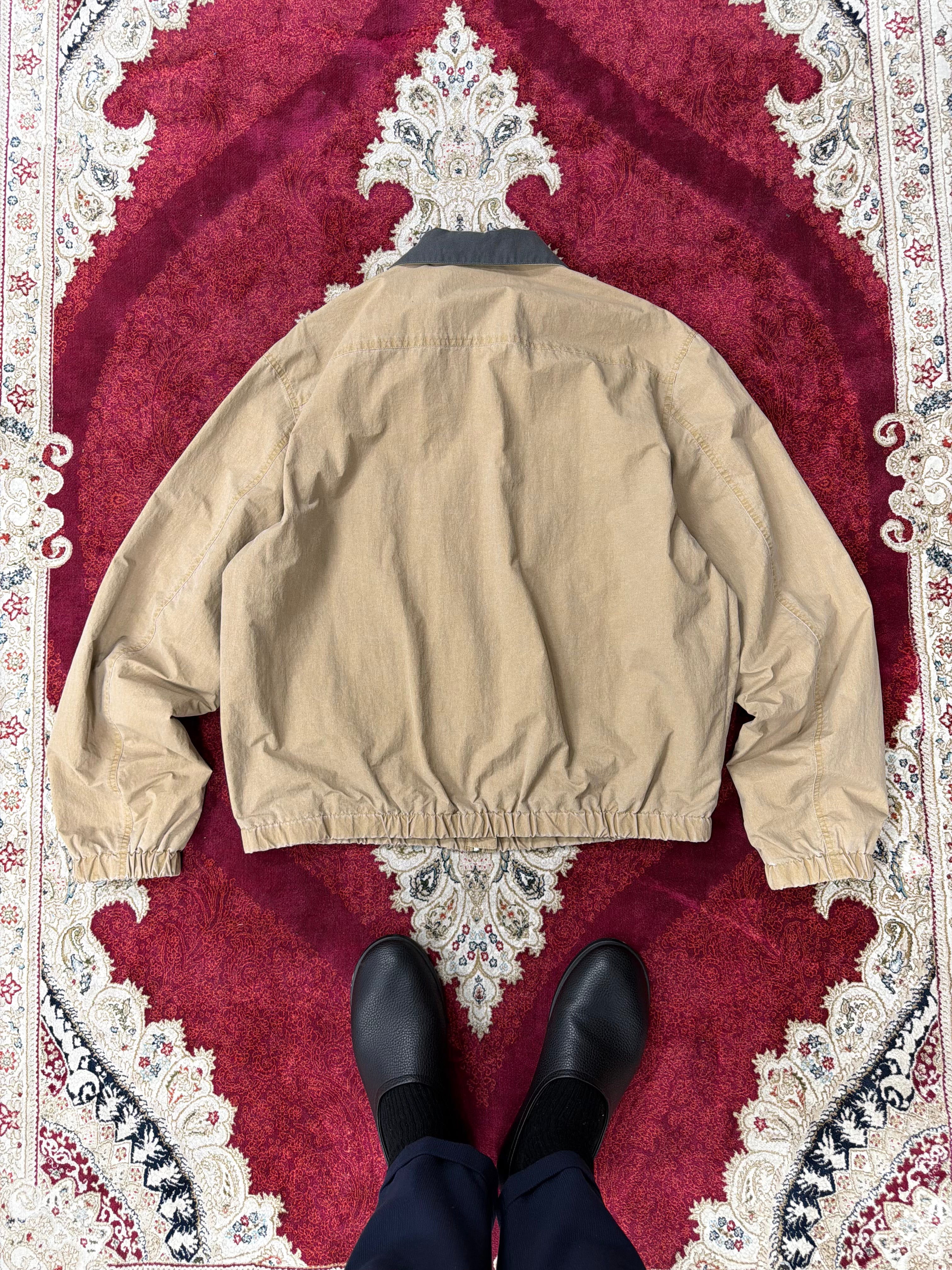 Contrast Collar Zip Jacket – Beige