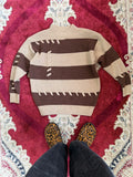 Distressed Stitch Stripe Knit Sweater – Beige & Brown