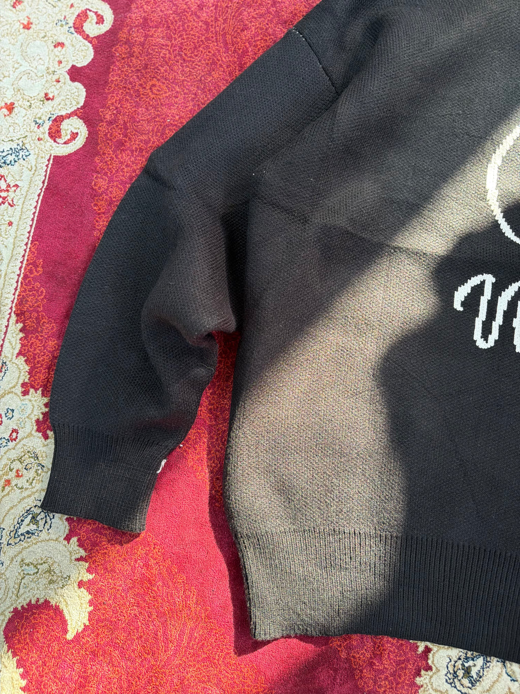 We11done Split Knit Logo Sweater – Black / White Contrast