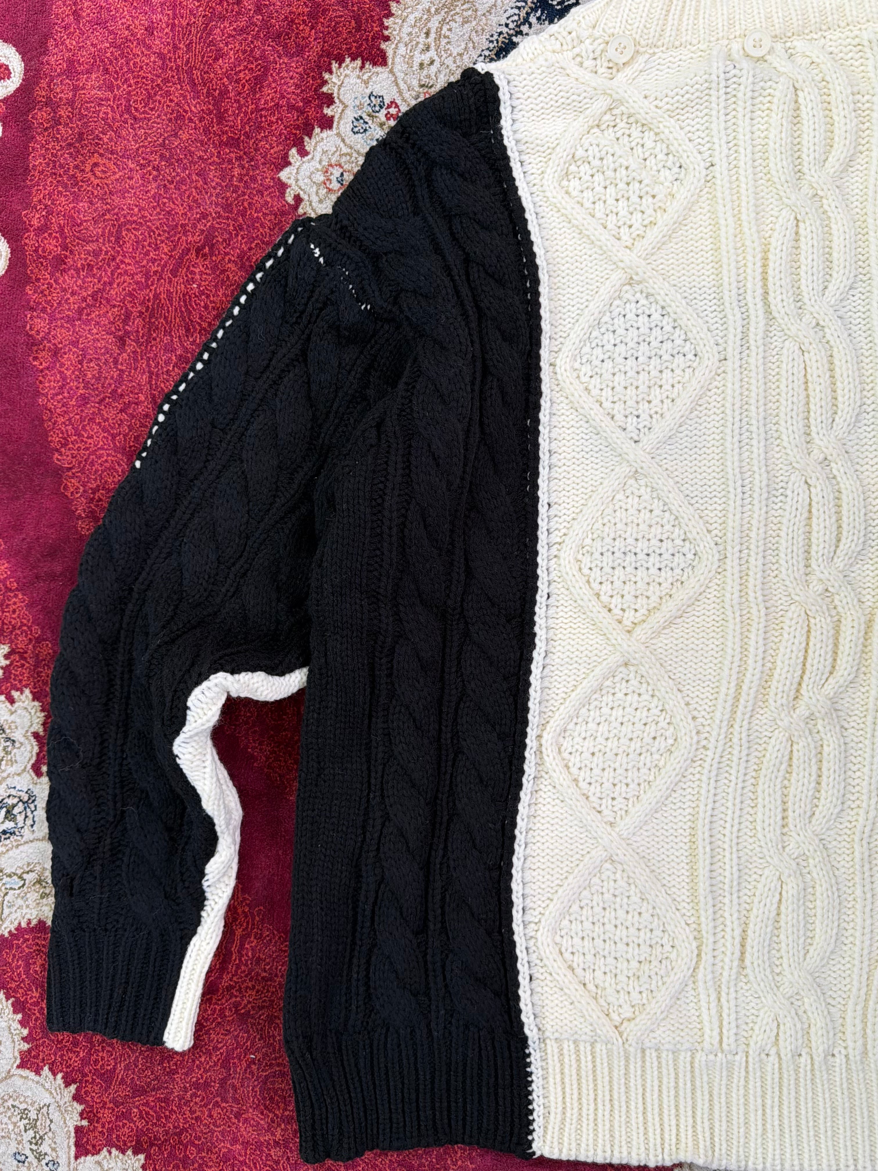 WE11DONE Layered Cable Knit Hoodie Sweater – Multi Panel Cream