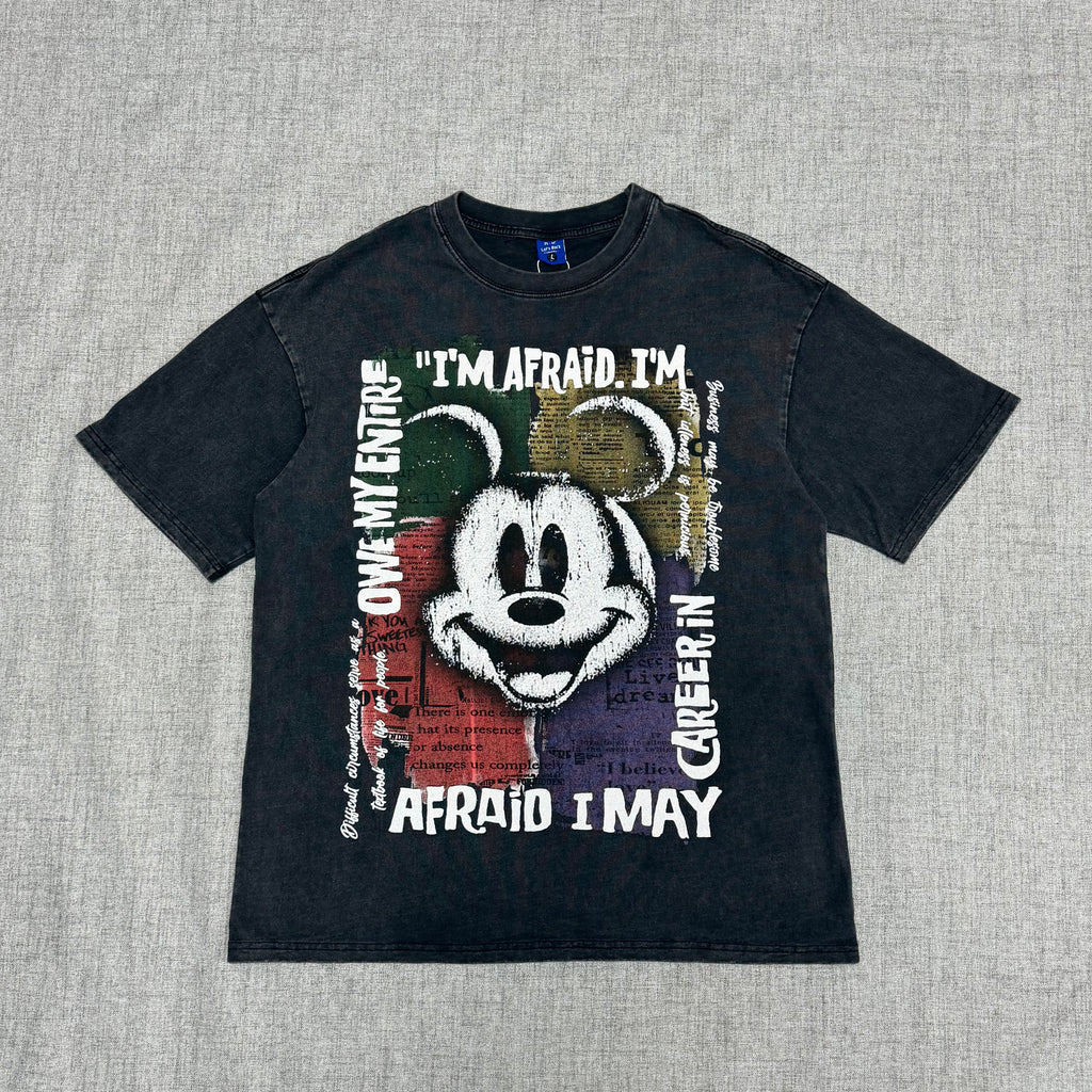 Vintage Cartoon Face Graphic T-Shirt – Washed Black Oversized Tee