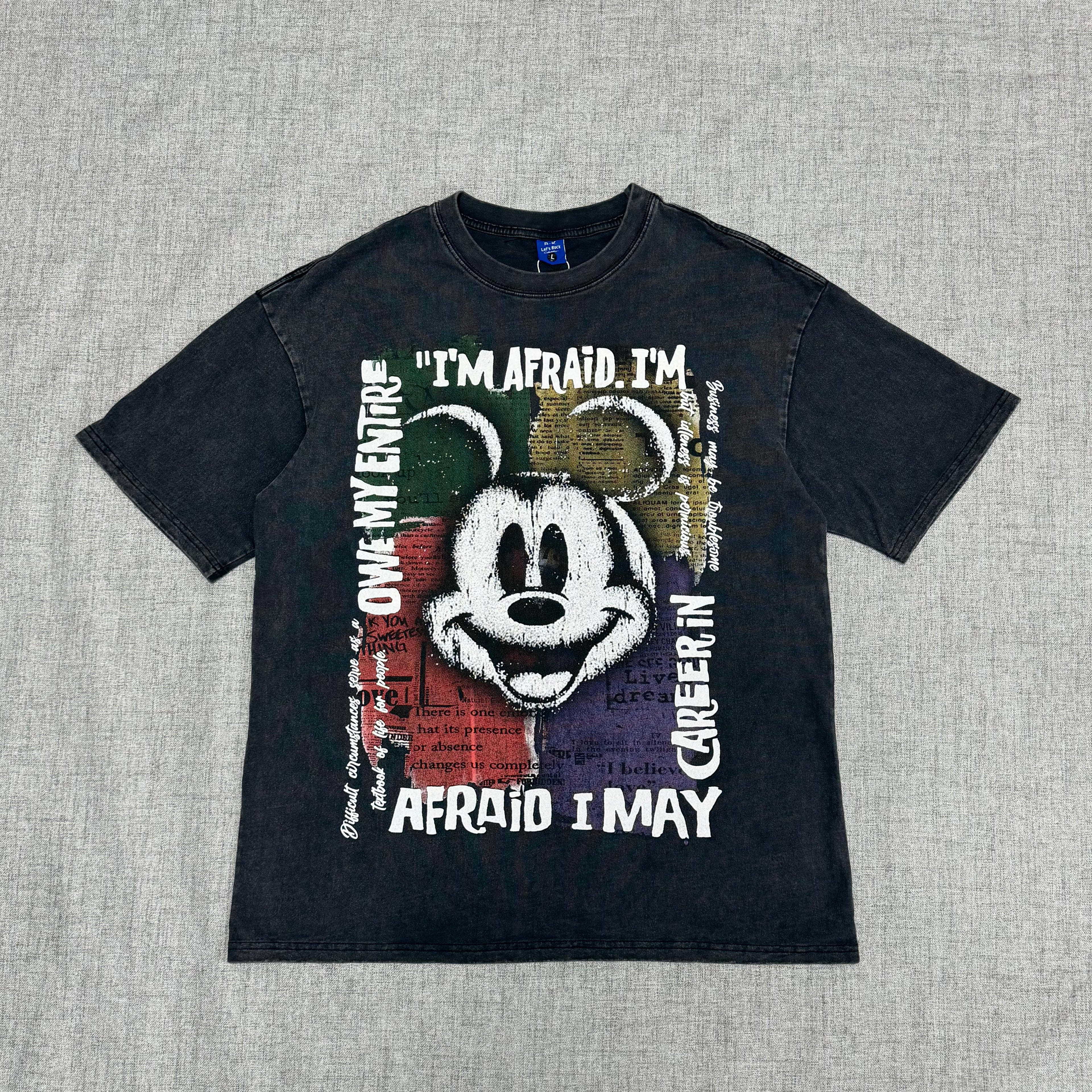Vintage Cartoon Face Graphic T-Shirt – Washed Black Oversized Tee