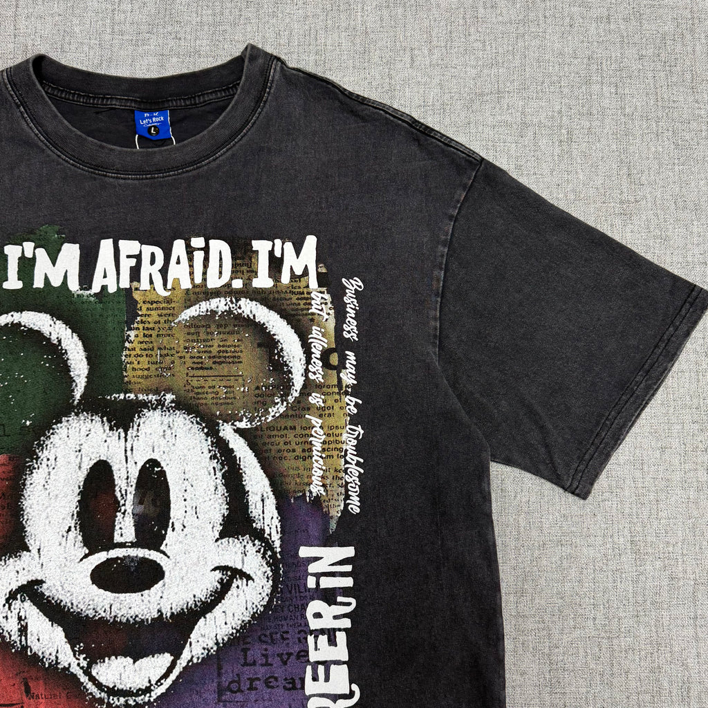 Vintage Cartoon Face Graphic T-Shirt – Washed Black Oversized Tee