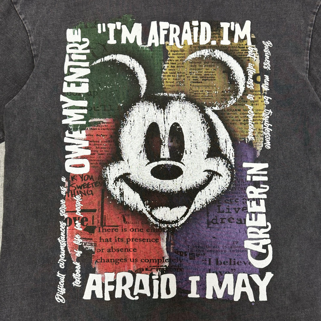 Vintage Cartoon Face Graphic T-Shirt – Washed Black Oversized Tee