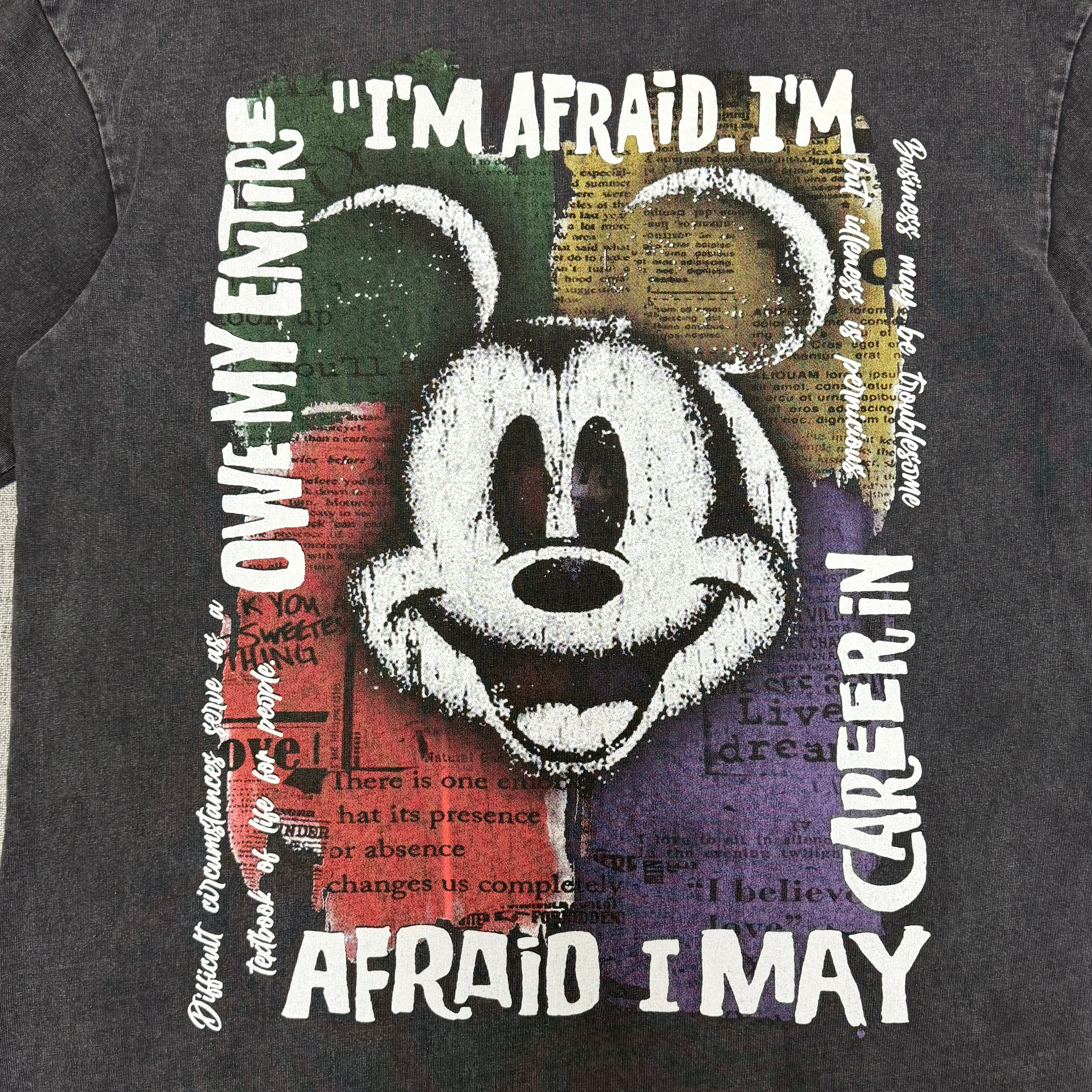 Vintage Cartoon Face Graphic T-Shirt – Washed Black Oversized Tee