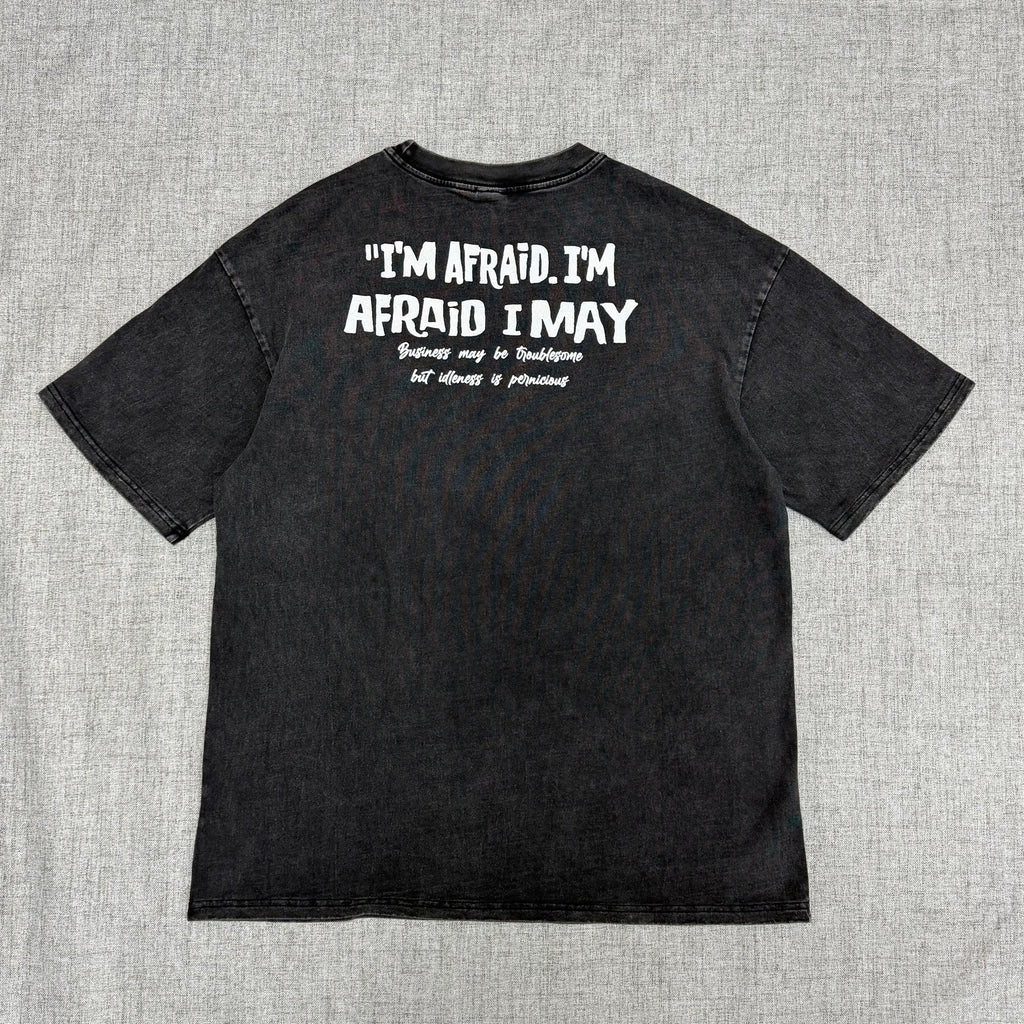 Vintage Cartoon Face Graphic T-Shirt – Washed Black Oversized Tee