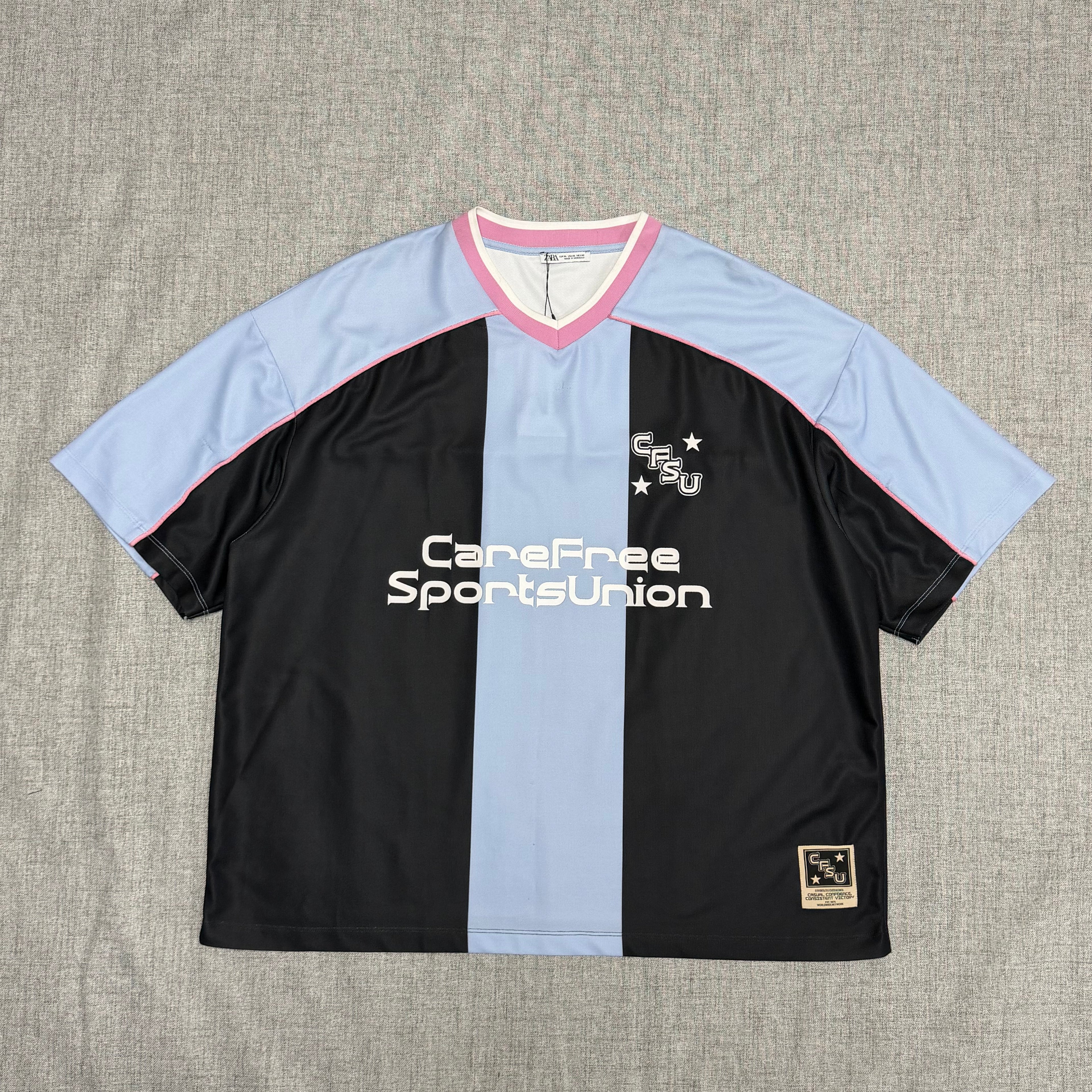 CareFree Sports Union Striped Jersey T-Shirt – Black & Blue Streetwear Tee