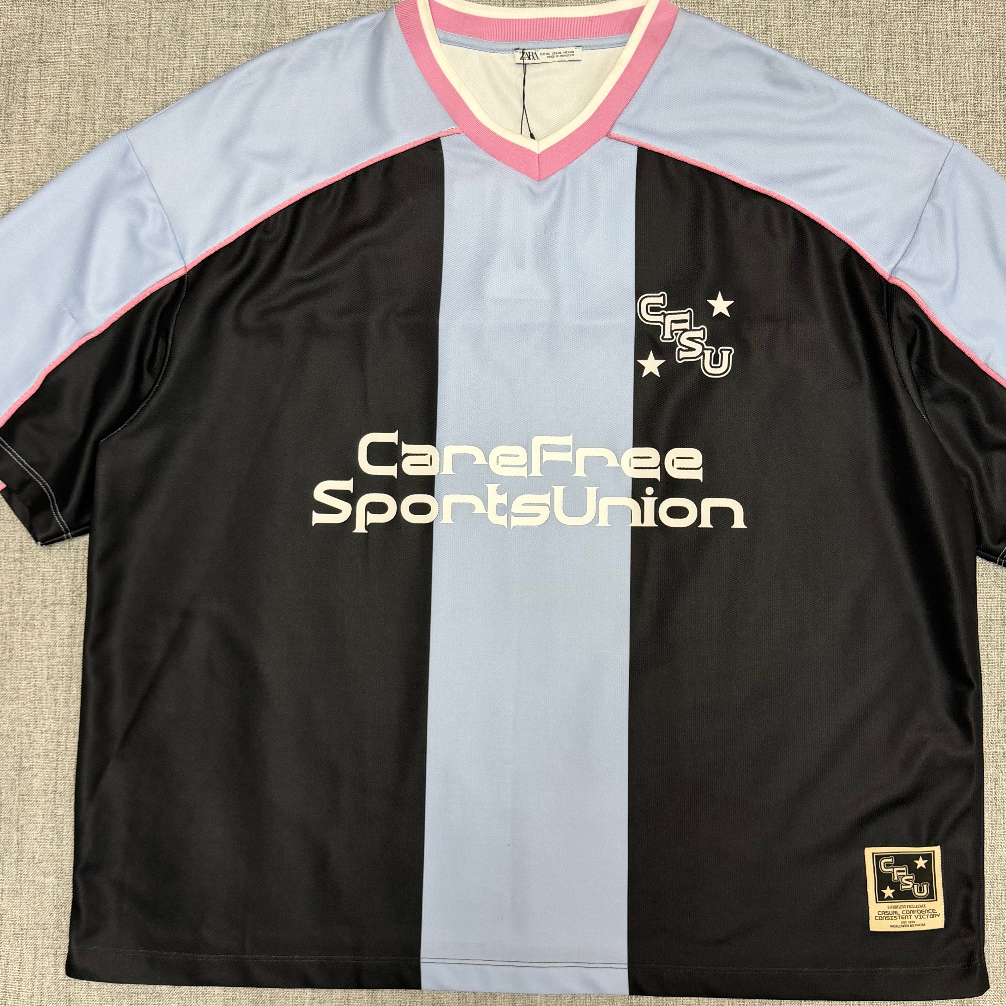 CareFree Sports Union Striped Jersey T-Shirt – Black & Blue Streetwear Tee