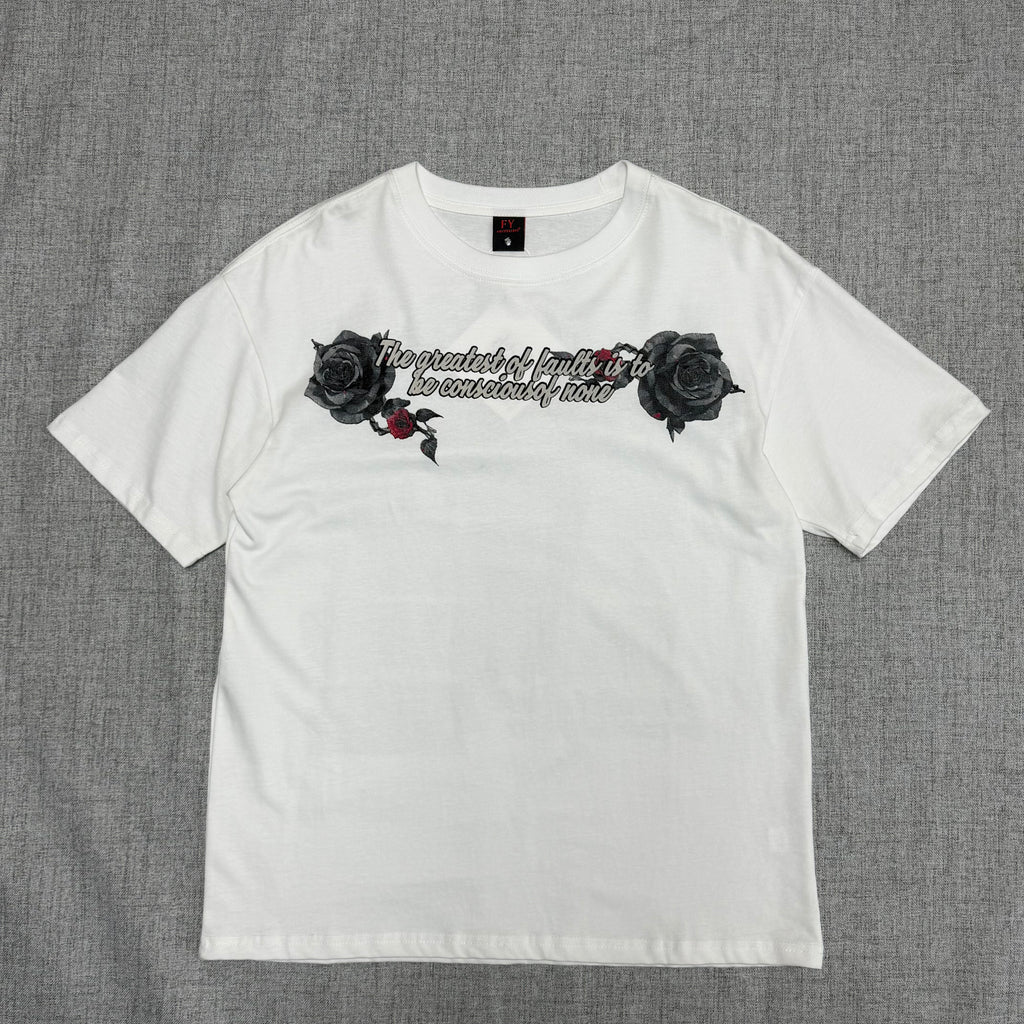 Floral Quote Graphic T-Shirt – White Rose Print Streetwear Tee