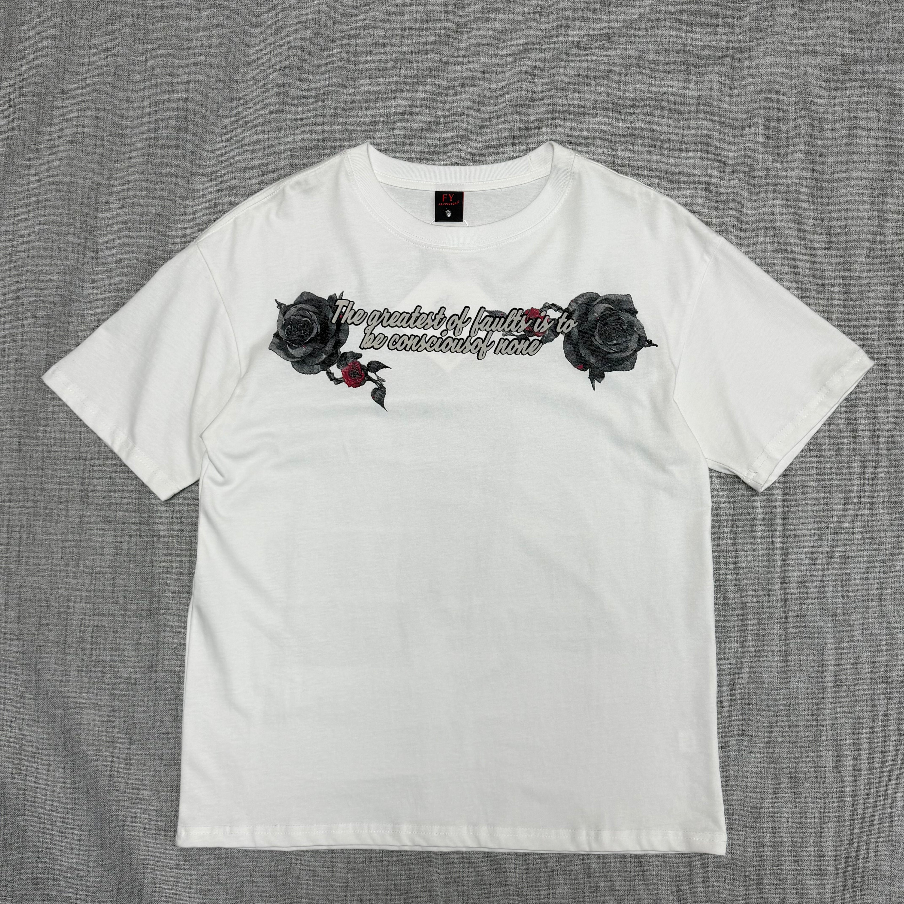 Floral Quote Graphic T-Shirt – White Rose Print Streetwear Tee