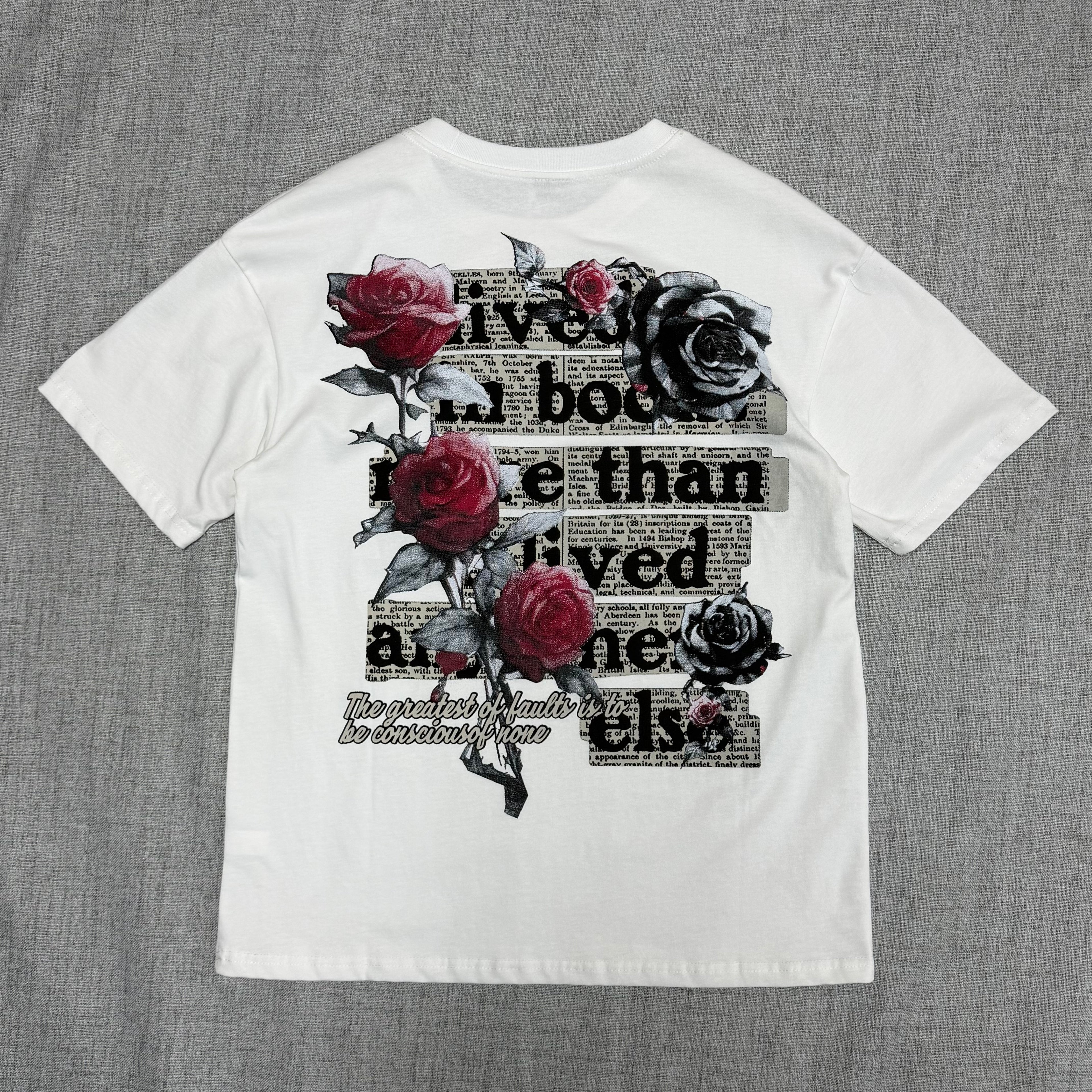 Floral Quote Graphic T-Shirt – White Rose Print Streetwear Tee