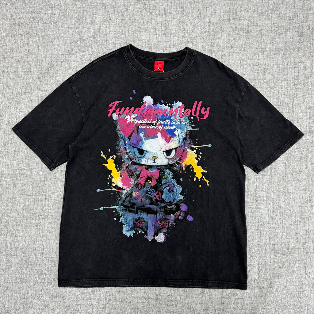 Fundamentally Graphic T-Shirt – Washed Black Cartoon Streetwear Tee