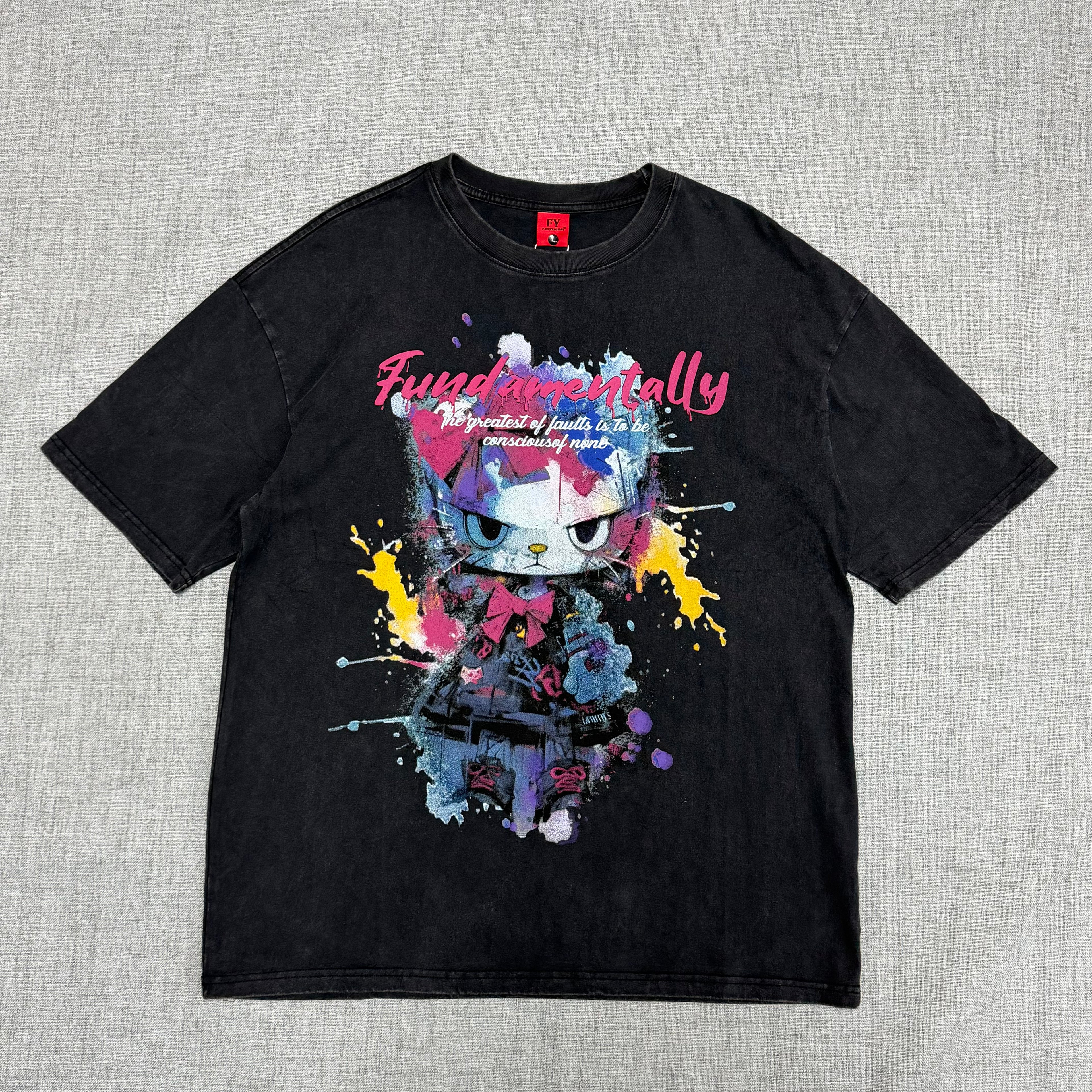 Fundamentally Graphic T-Shirt – Washed Black Cartoon Streetwear Tee