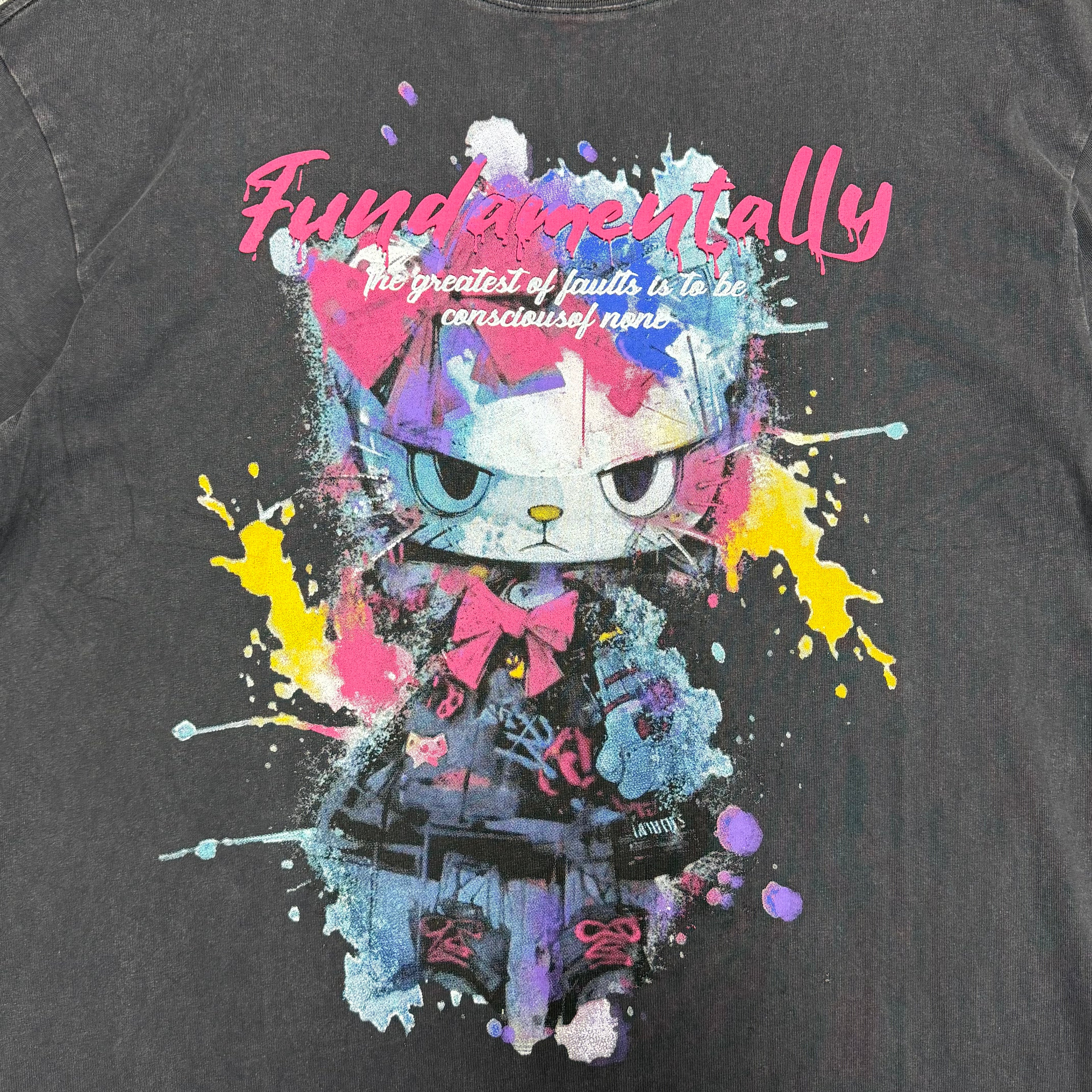 Fundamentally Graphic T-Shirt – Washed Black Cartoon Streetwear Tee