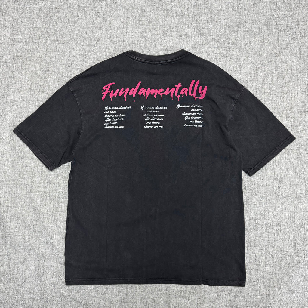 Fundamentally Graphic T-Shirt – Washed Black Cartoon Streetwear Tee