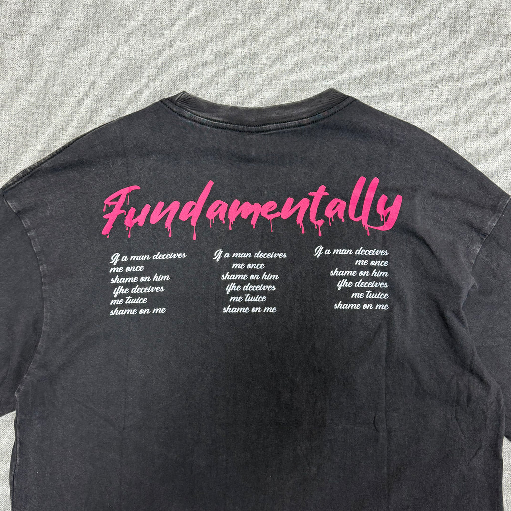 Fundamentally Graphic T-Shirt – Washed Black Cartoon Streetwear Tee