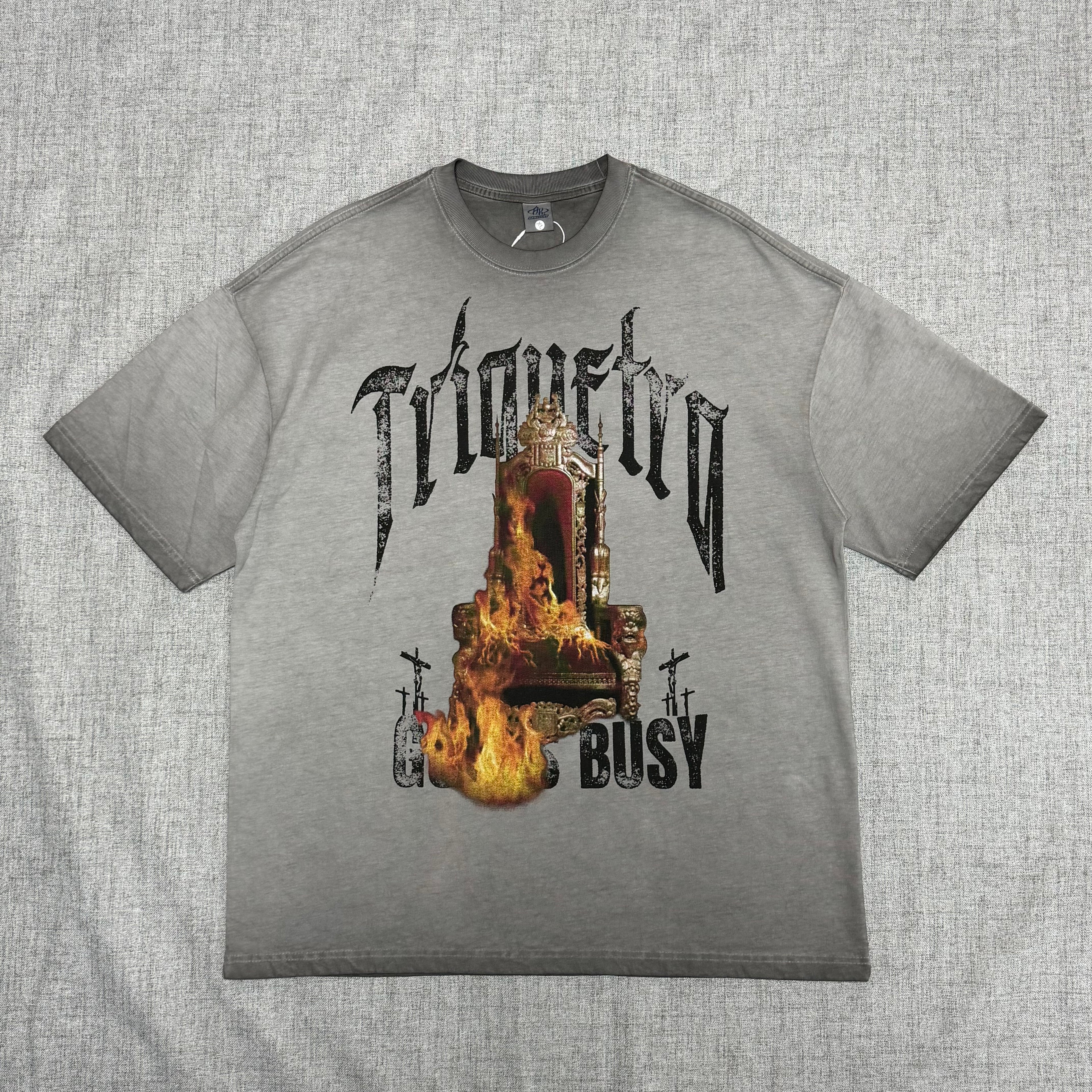 Grey “Throne” Graphic T-Shirt – Vintage Wash Streetwear Tee