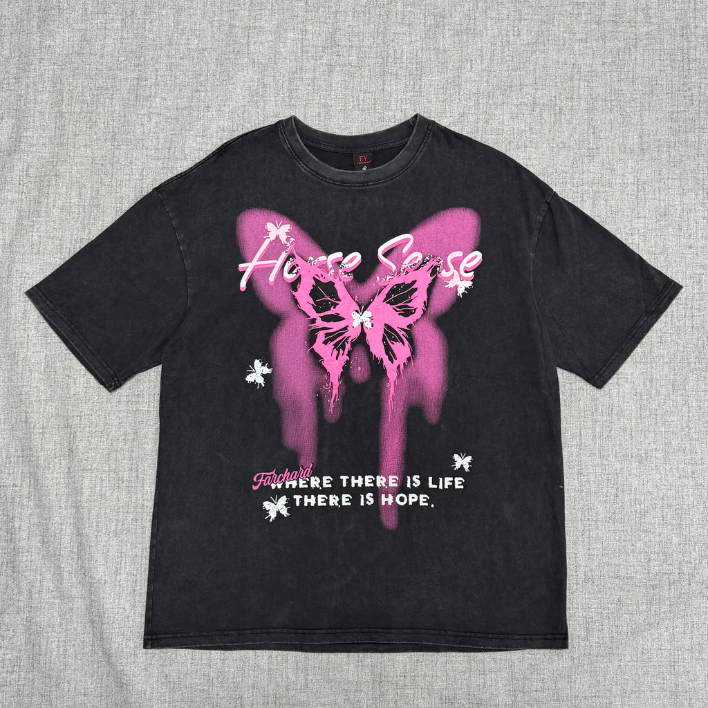 Black “Hope Sense” Butterfly Graphic T-Shirt – Pink Streetwear Tee
