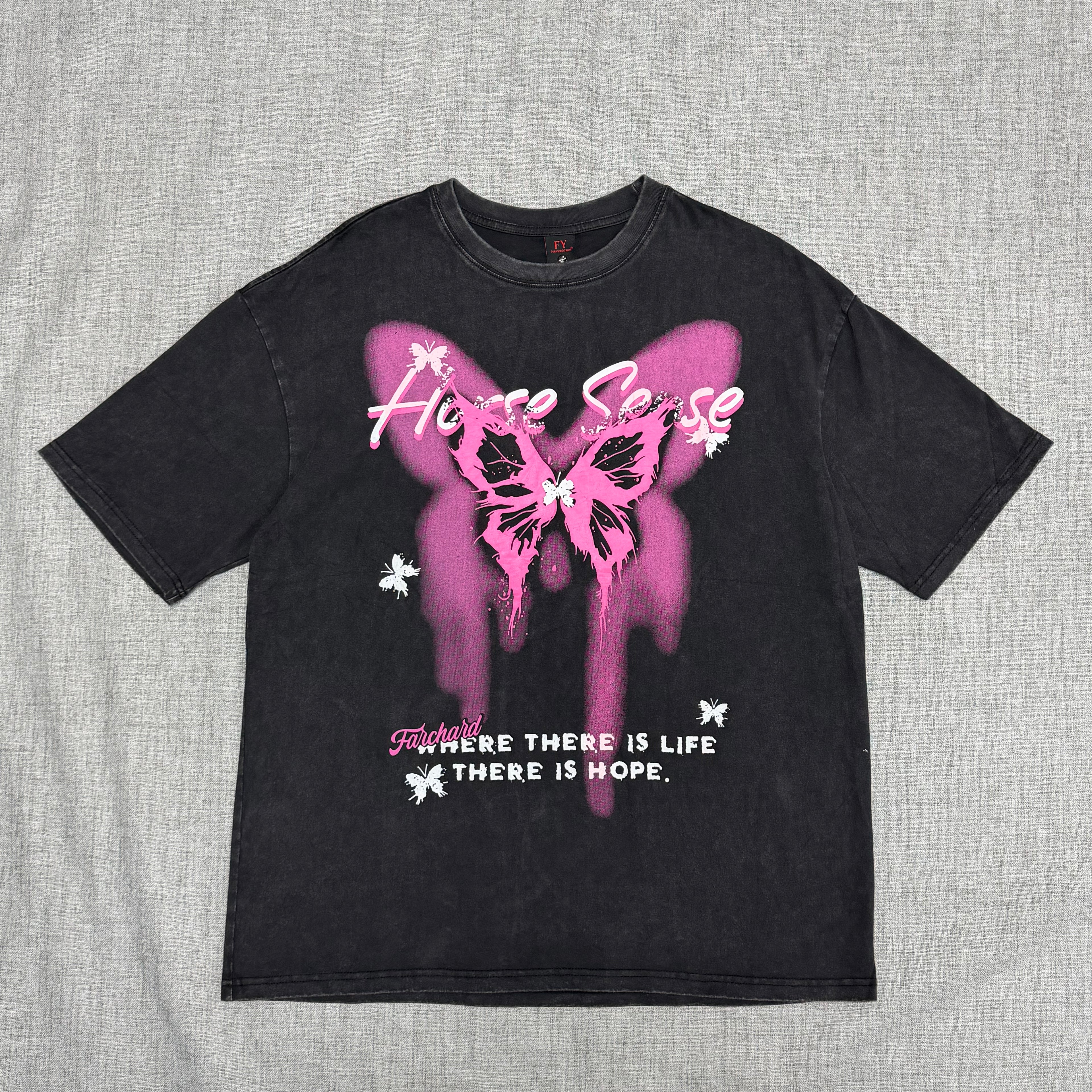 Black “Hope Sense” Butterfly Graphic T-Shirt – Pink Streetwear Tee