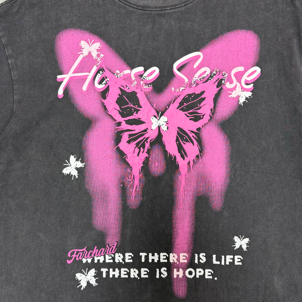 Black “Hope Sense” Butterfly Graphic T-Shirt – Pink Streetwear Tee