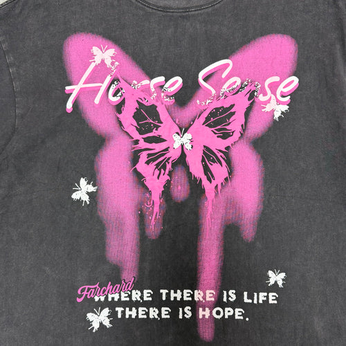 Black “Hope Sense” Butterfly Graphic T-Shirt – Pink Streetwear Tee