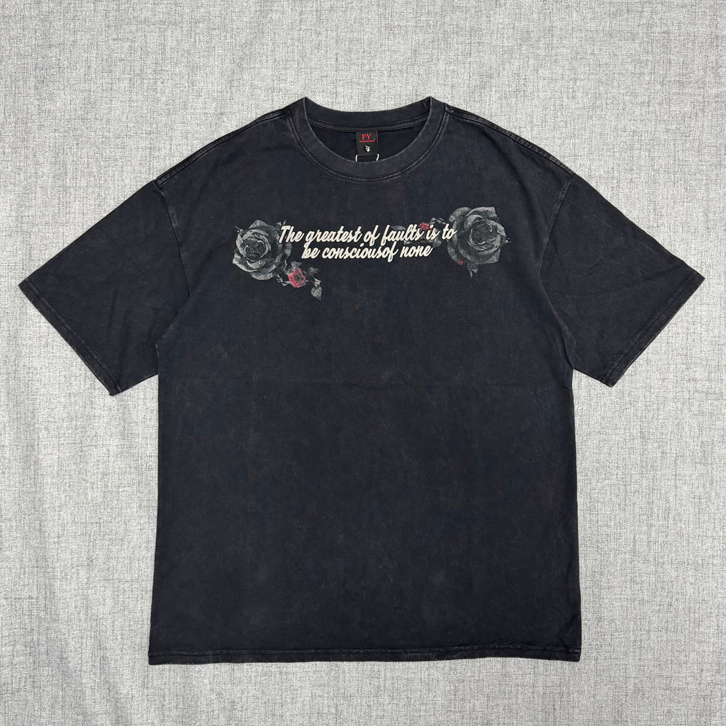 Black Floral Back Print T-Shirt – Vintage Rose Streetwear Tee